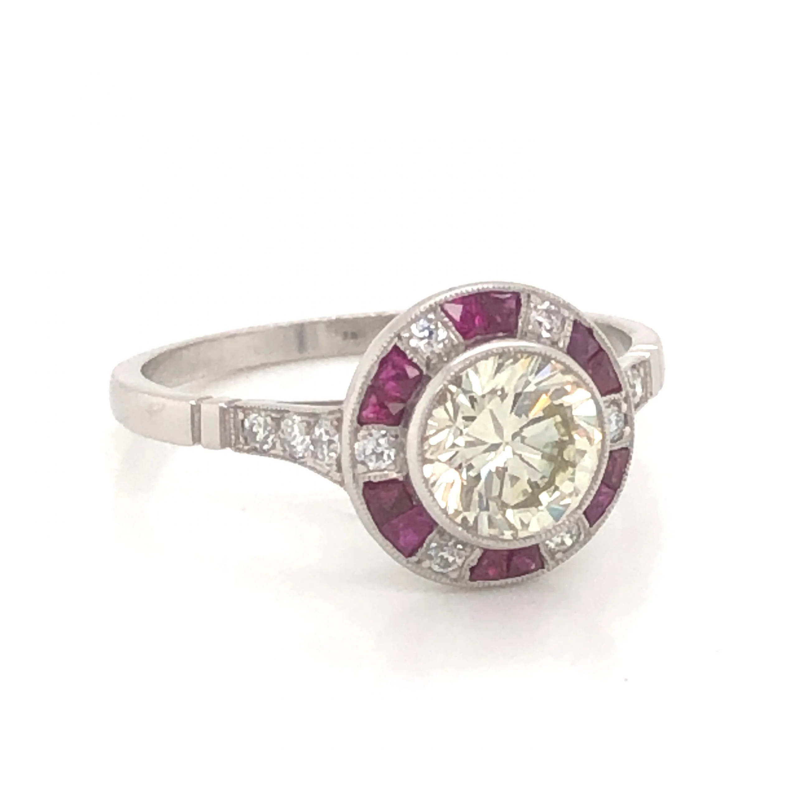 1.12 Fancy Light Yellow Diamond & Ruby Ring in Platinum - Image 3