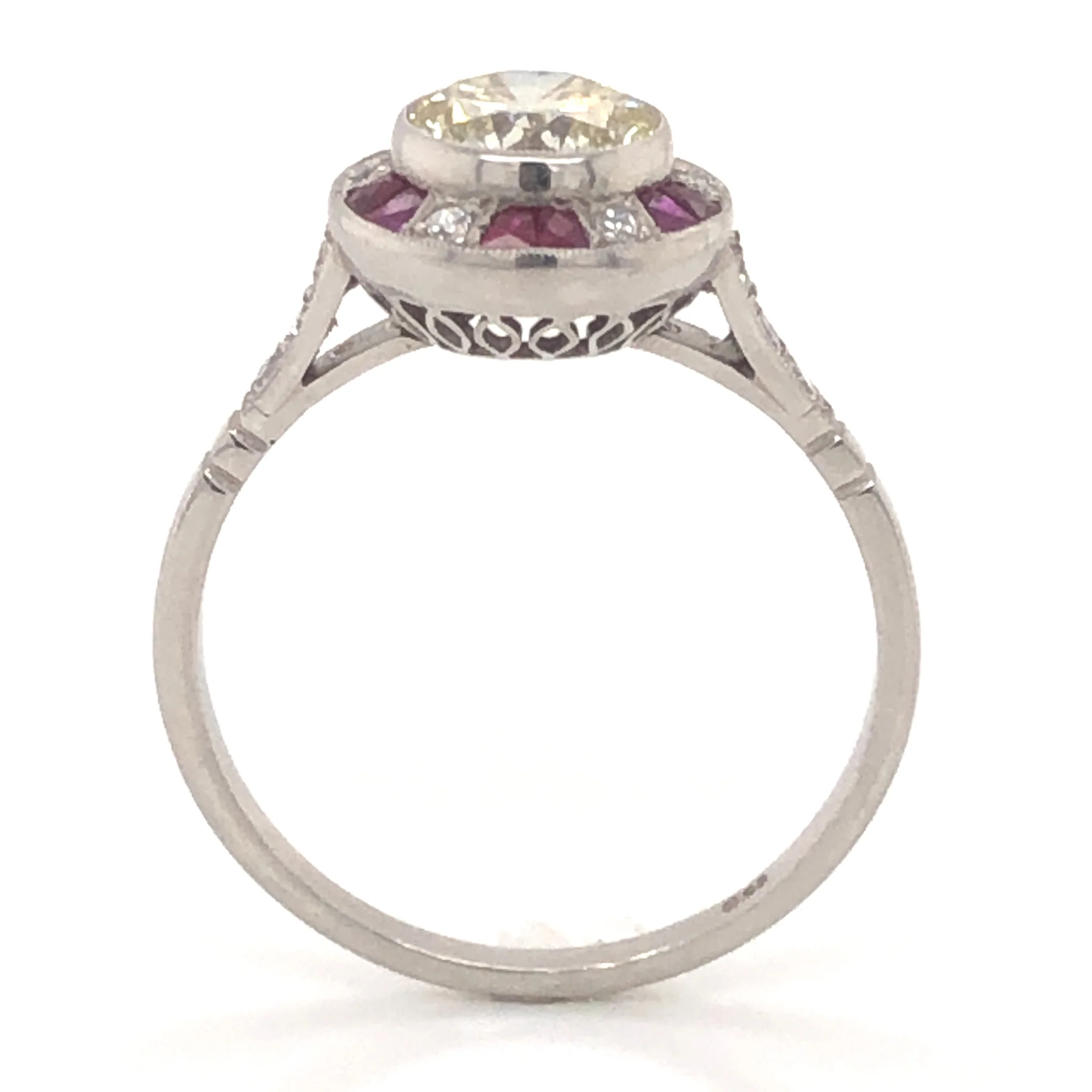 1.12 Fancy Light Yellow Diamond & Ruby Ring in Platinum - Image 4