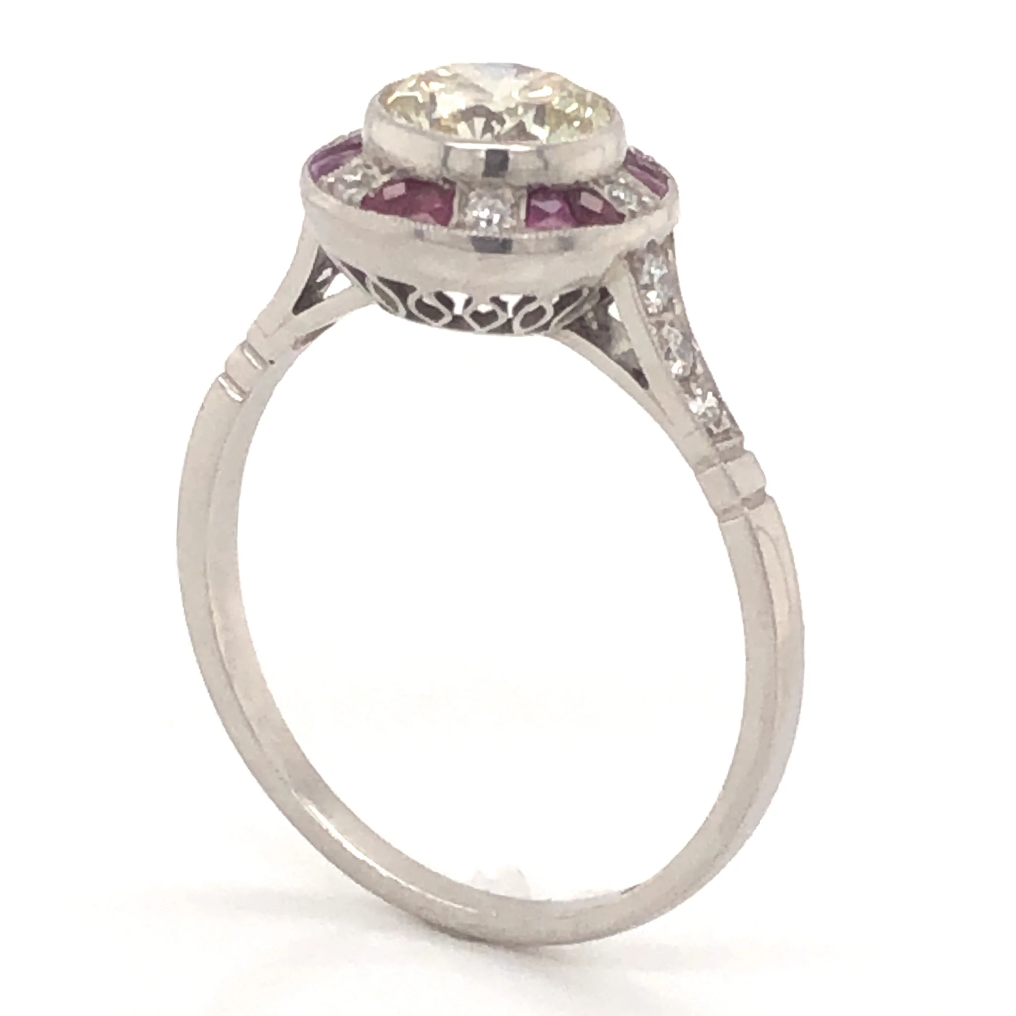 1.12 Fancy Light Yellow Diamond & Ruby Ring in Platinum - Image 5