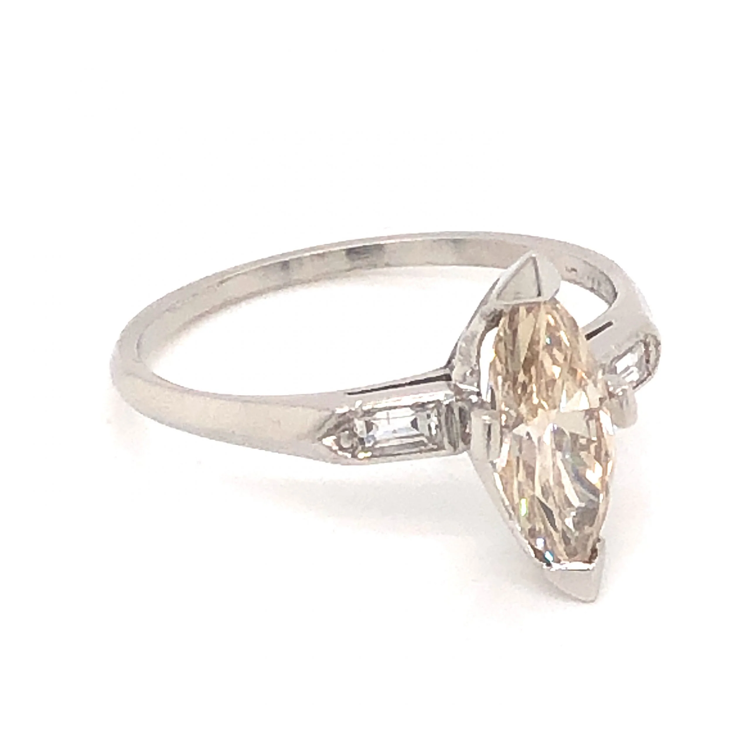 1.12 Mid-Century Marquise Diamond Engagement Ring in Platinum - Image 3