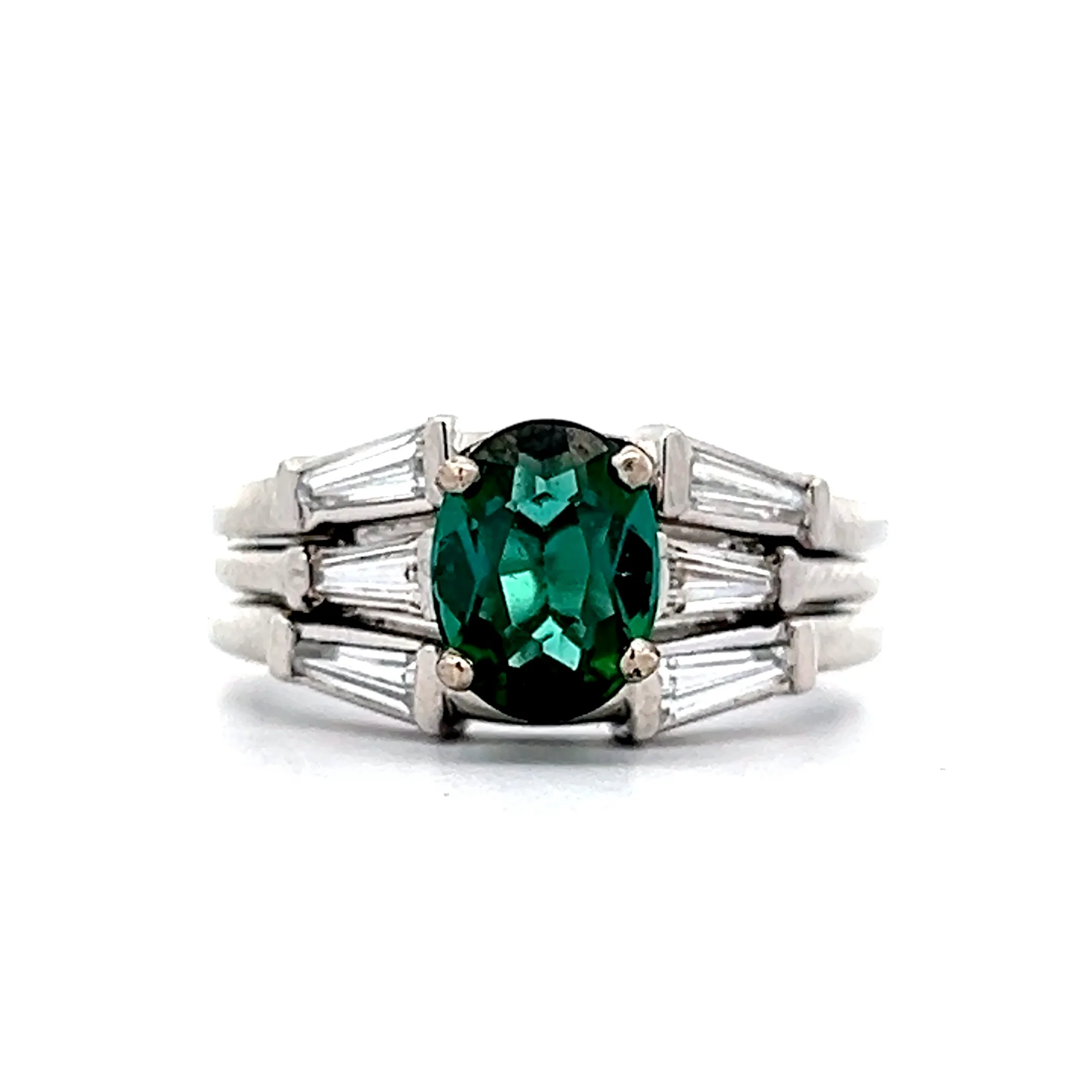 1.12 Oval Green Tourmaline Engagement Ring in Platinum