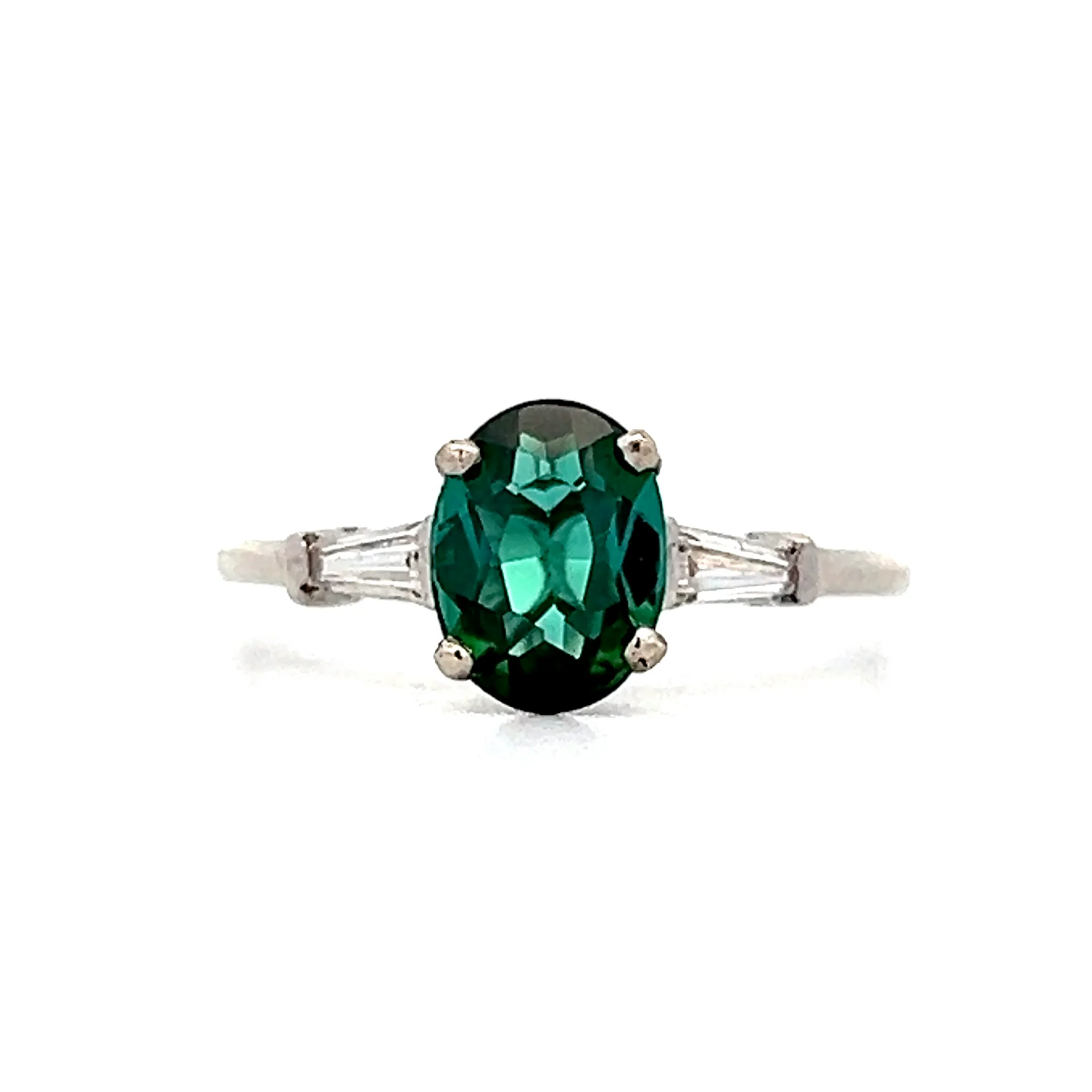 1.12 Oval Green Tourmaline Engagement Ring in Platinum - Image 6