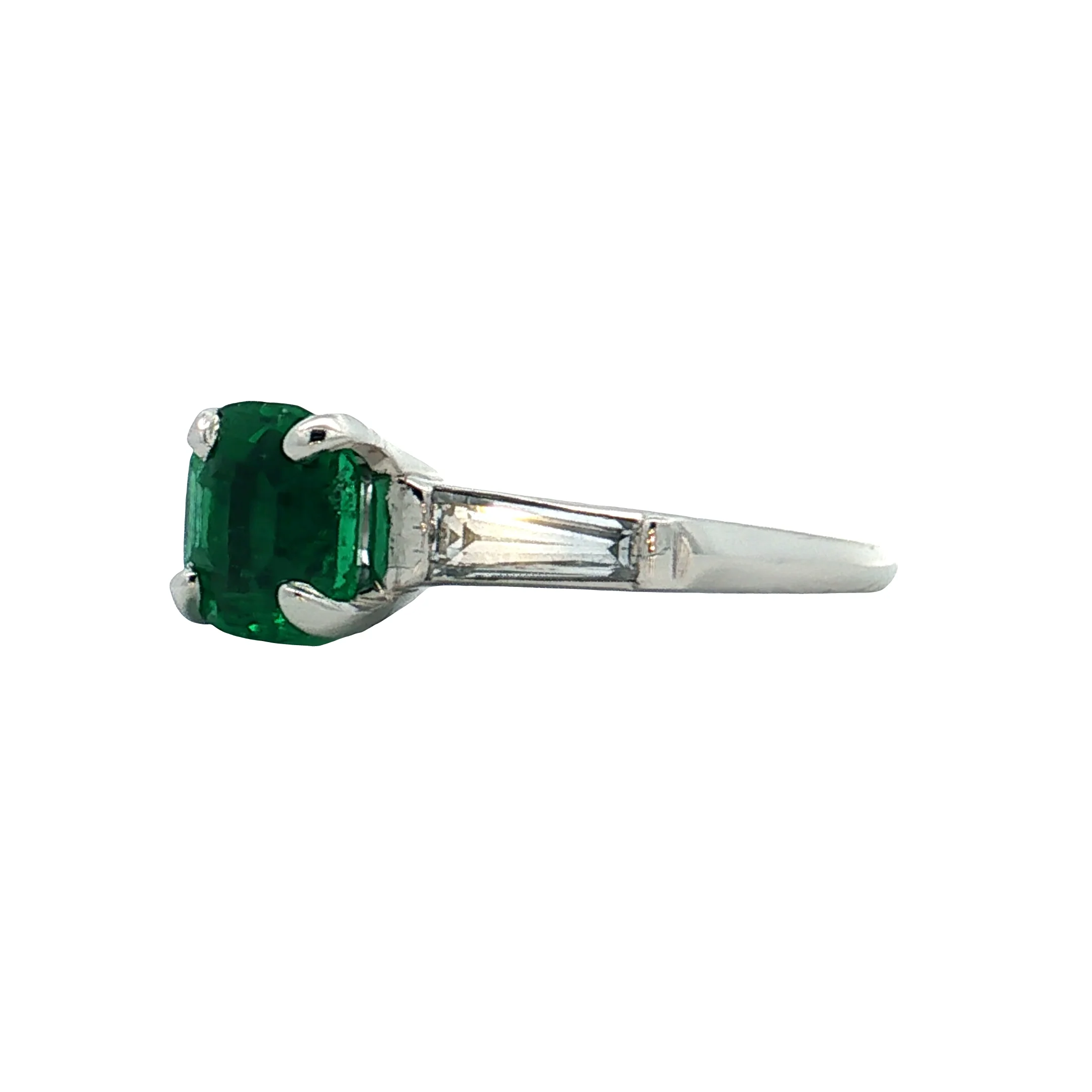 1.12 Vintage Cushion Emerald Engagement Ring Platinum - Image 2