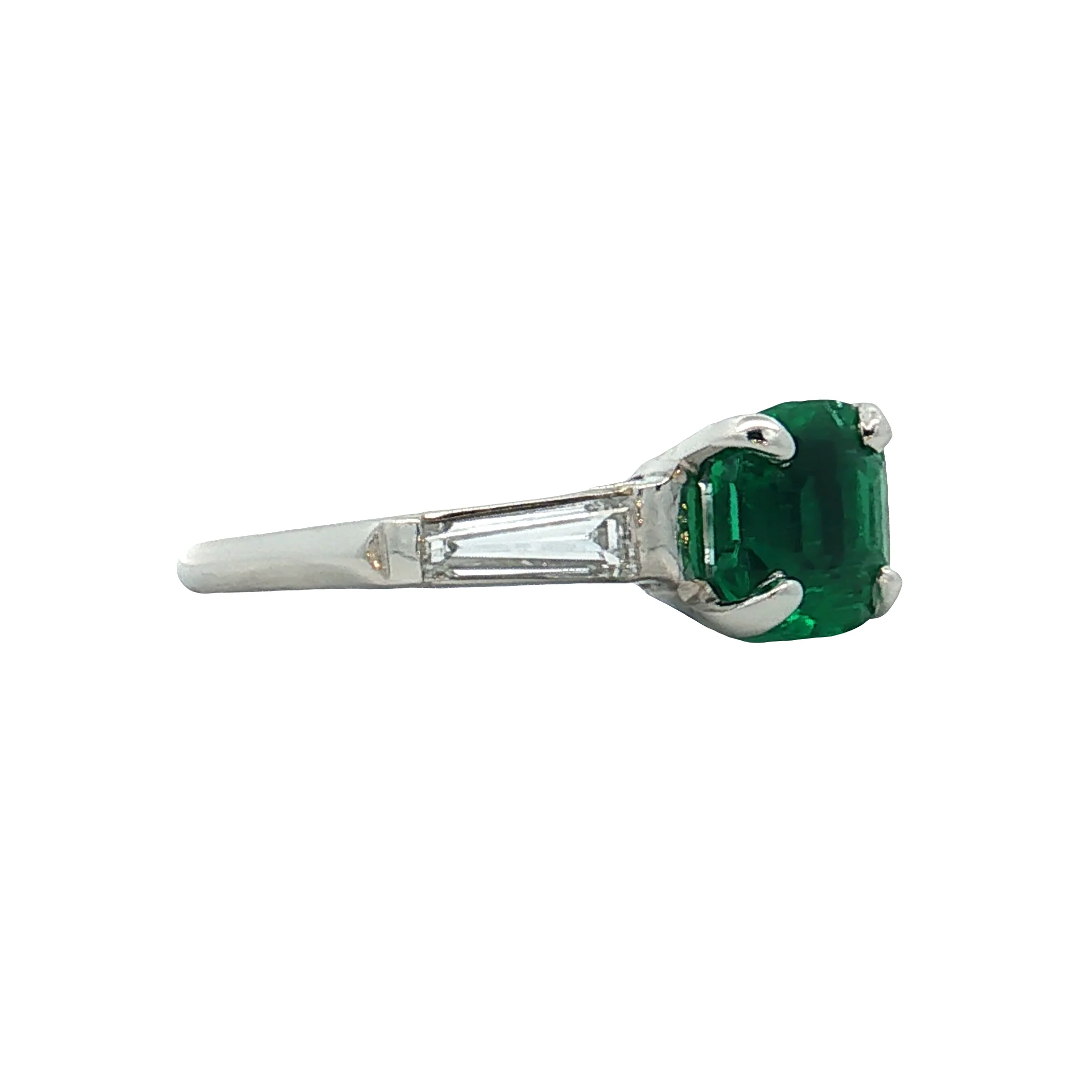 1.12 Vintage Cushion Emerald Engagement Ring Platinum - Image 3