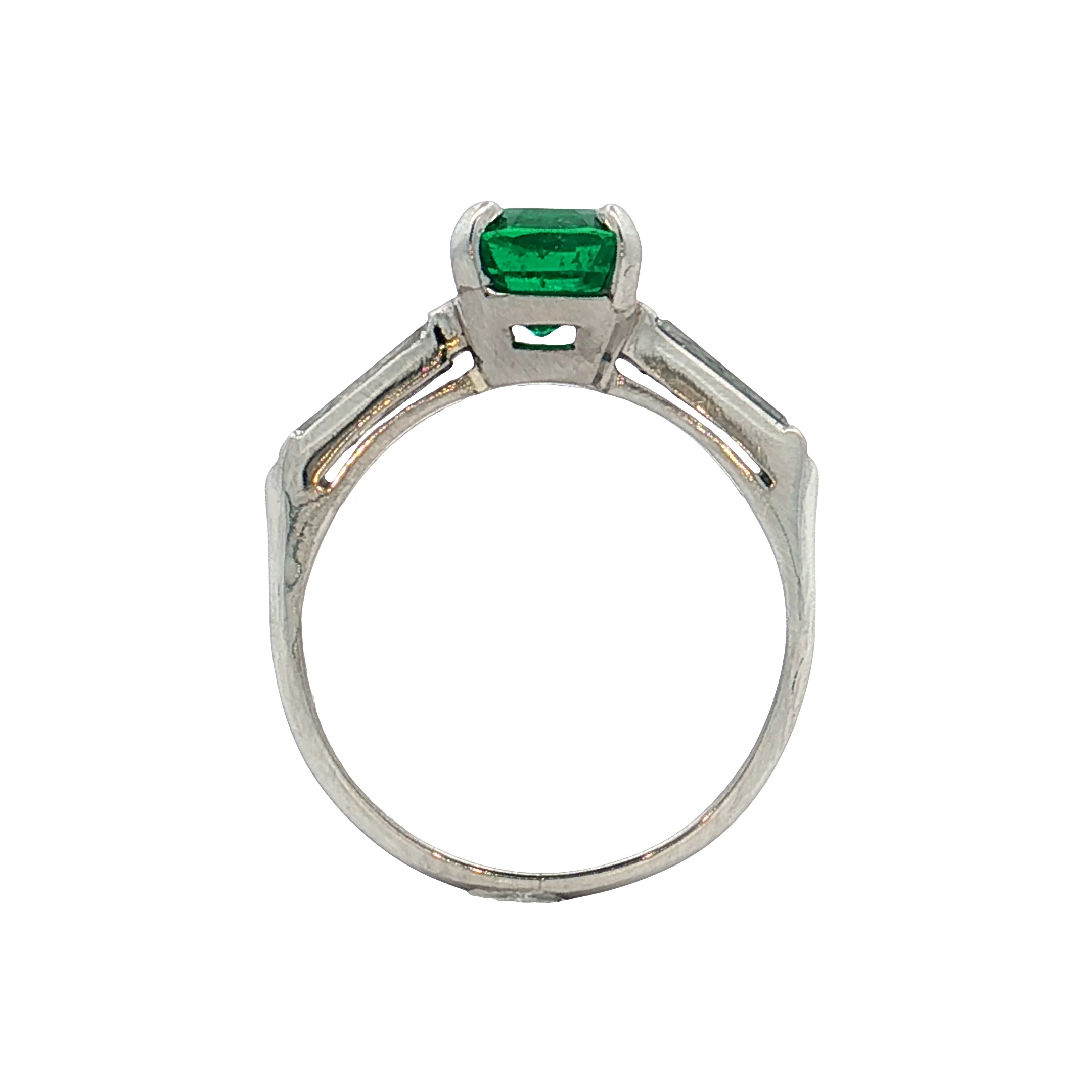 1.12 Vintage Cushion Emerald Engagement Ring Platinum - Image 4