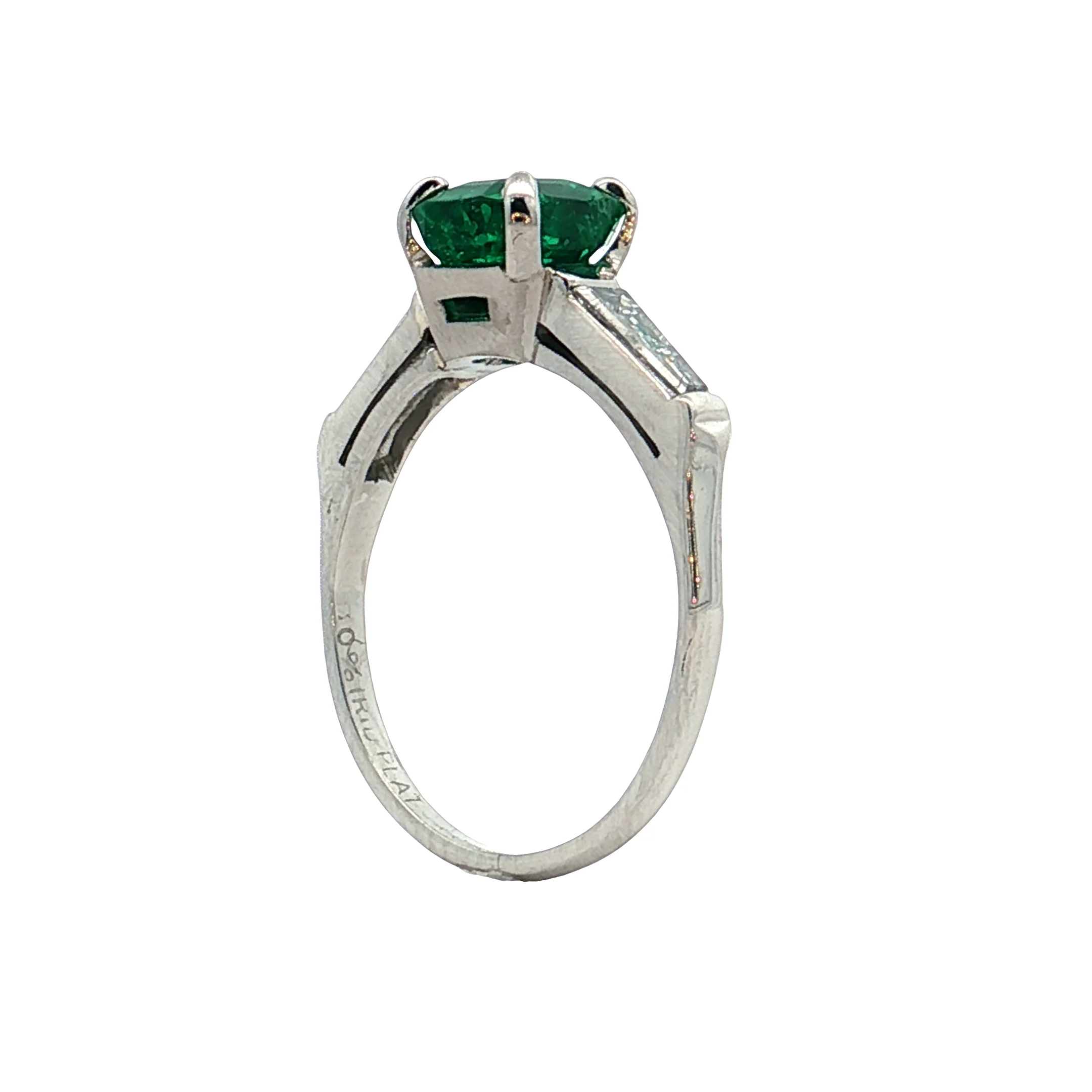 1.12 Vintage Cushion Emerald Engagement Ring Platinum - Image 5