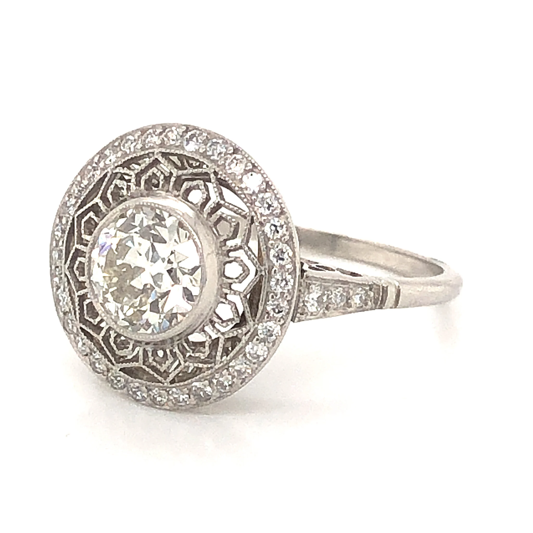 1.12 Vintage Inspired Diamond Engagement Ring in Platinum - Image 2