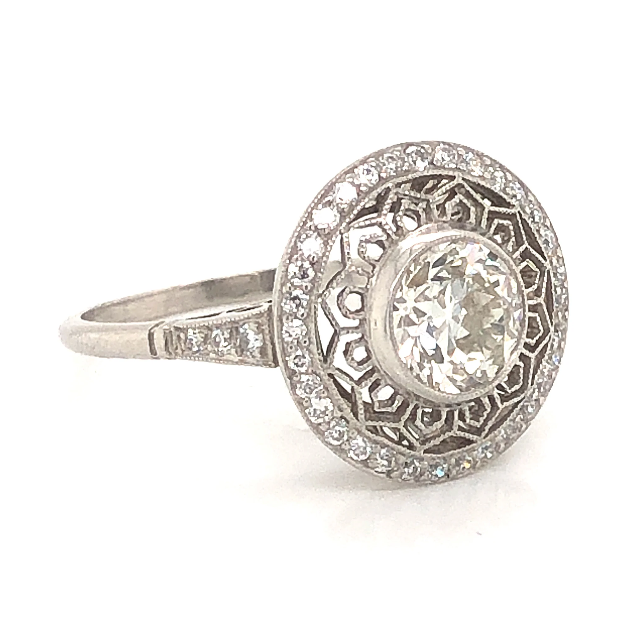 1.12 Vintage Inspired Diamond Engagement Ring in Platinum - Image 3
