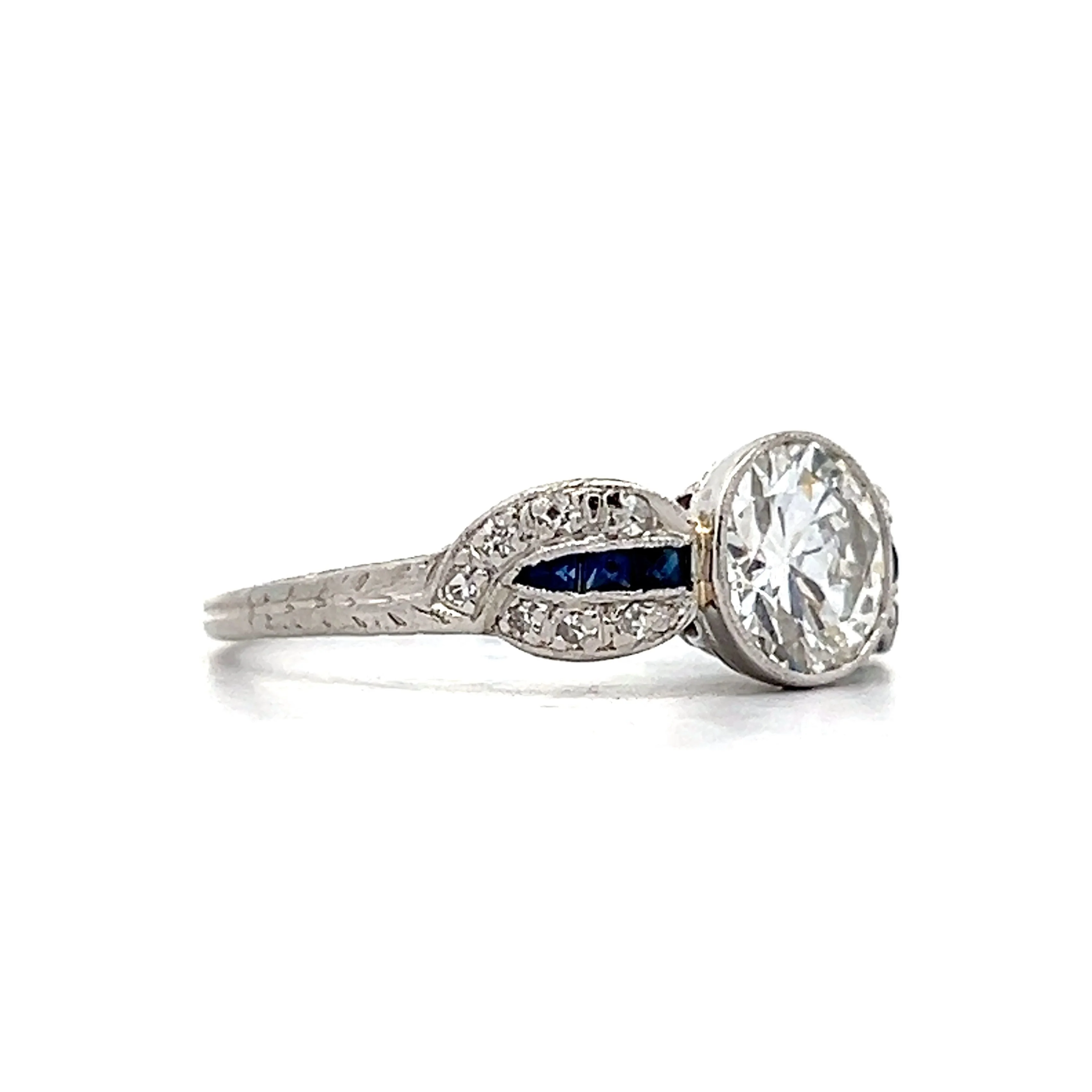 1.13 Deco Old Euro Engagement Ring in Platinum - Image 3