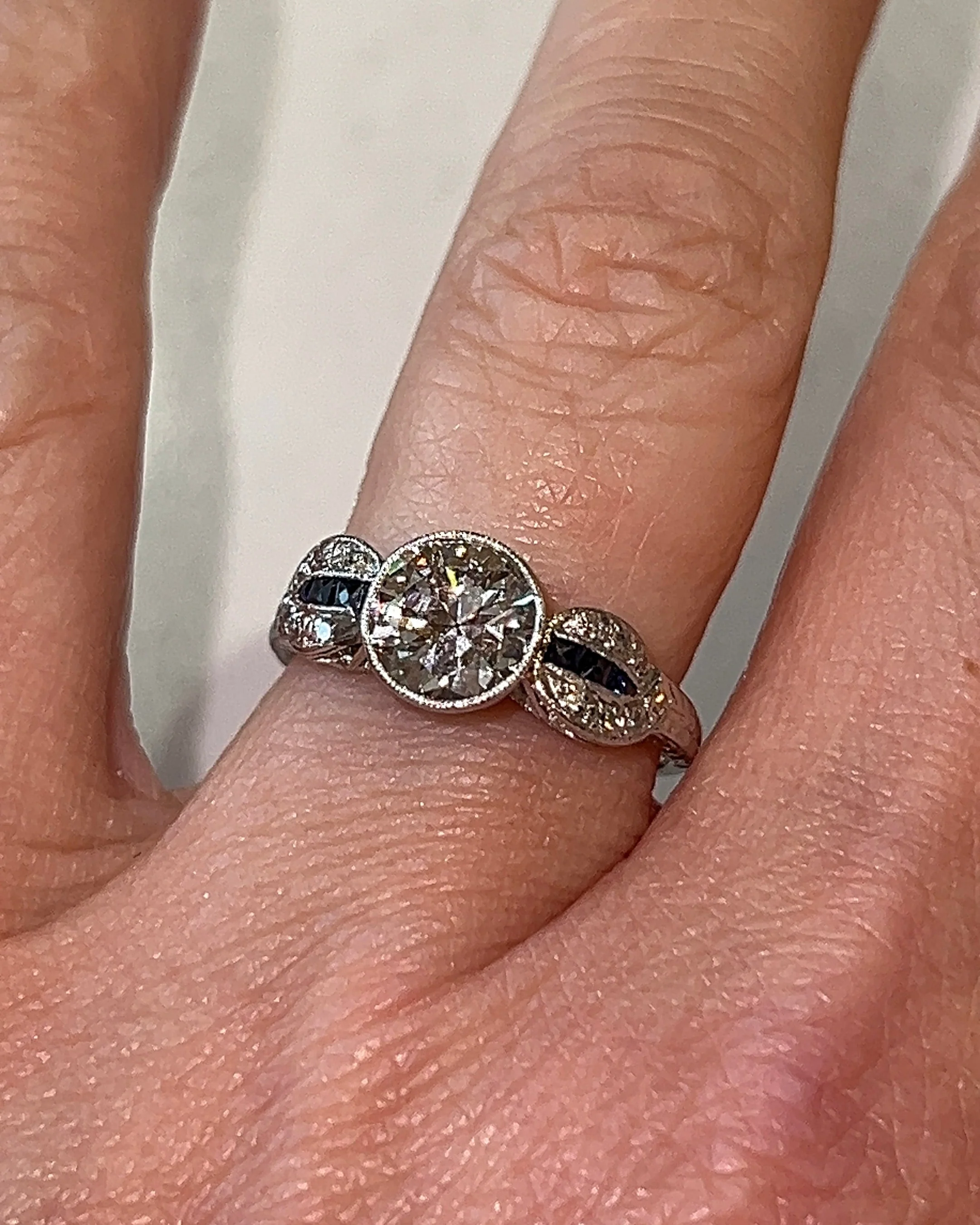 1.13 Deco Old Euro Engagement Ring in Platinum - Image 6