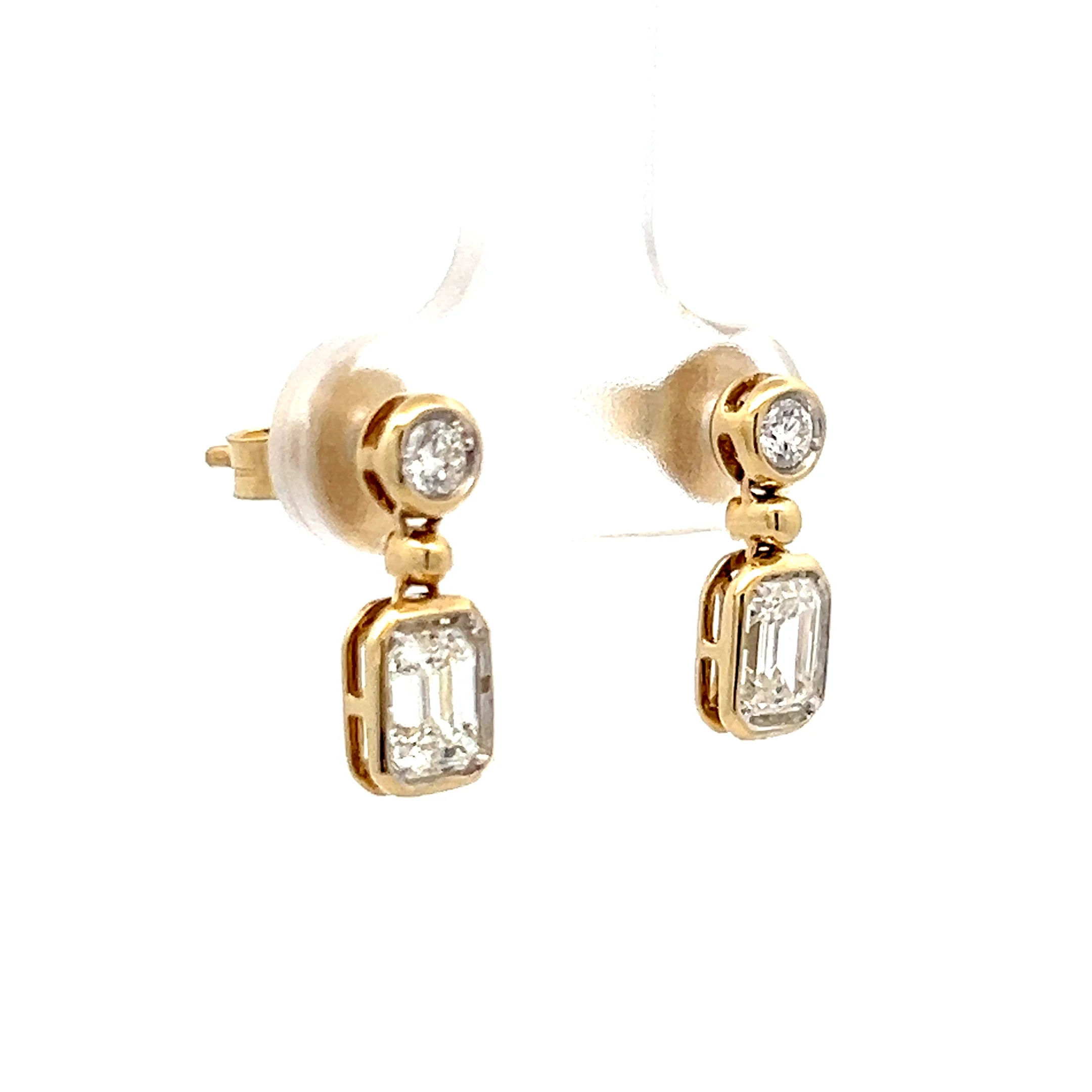 1.15 Emerald Cut Diamond Drop Earrings in 14k - Image 3