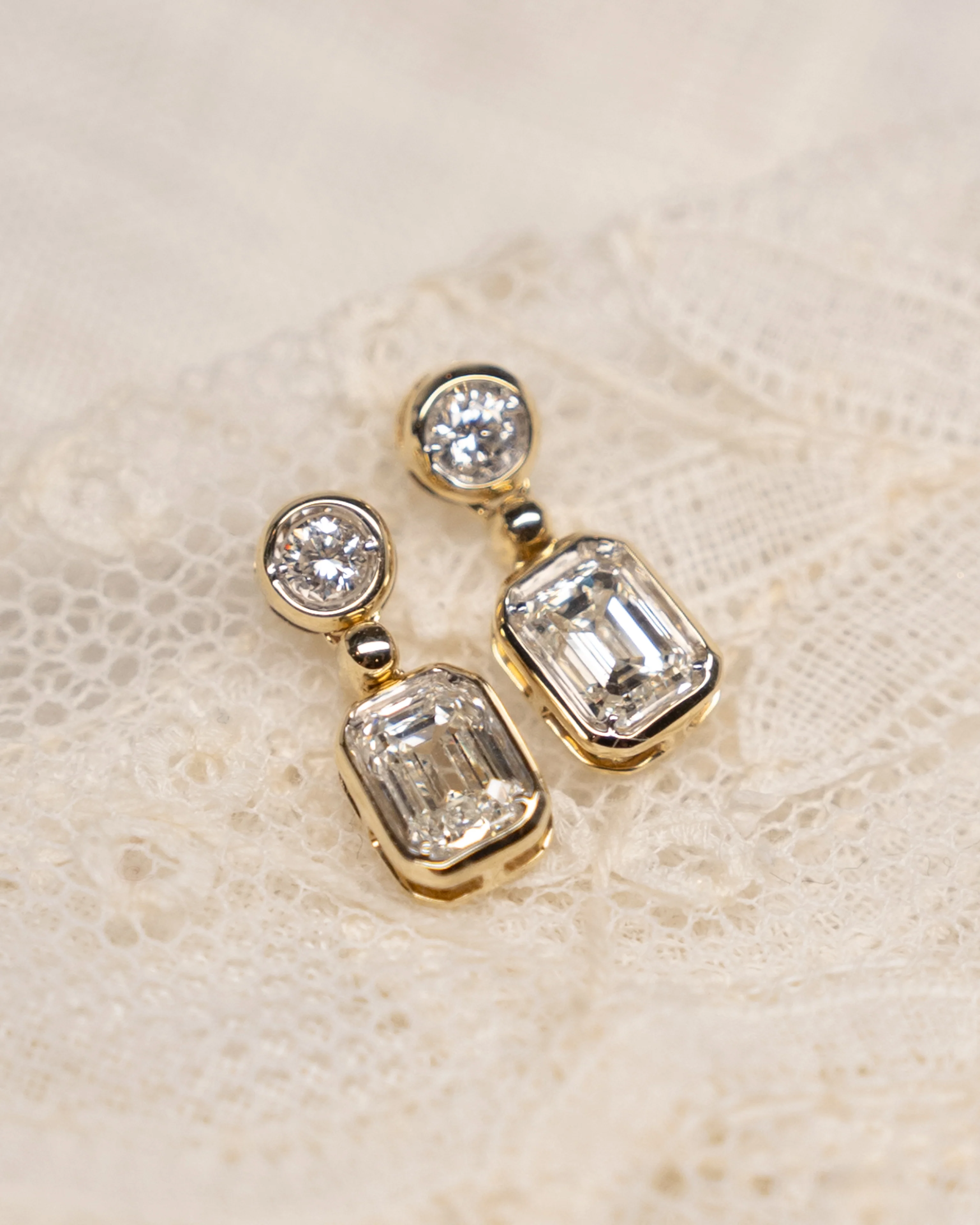 1.15 Emerald Cut Diamond Drop Earrings in 14k - Image 4