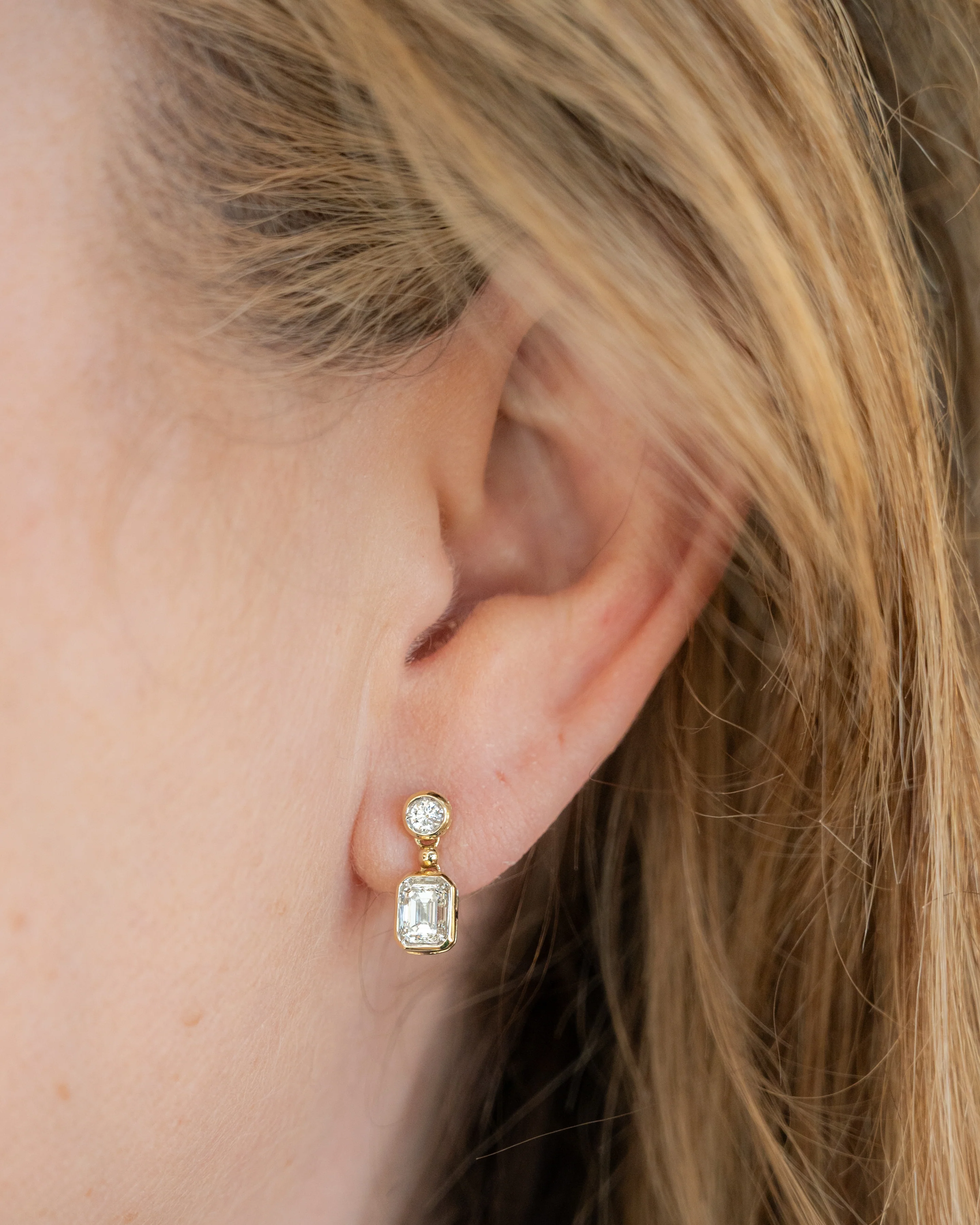1.15 Emerald Cut Diamond Drop Earrings in 14k - Image 5