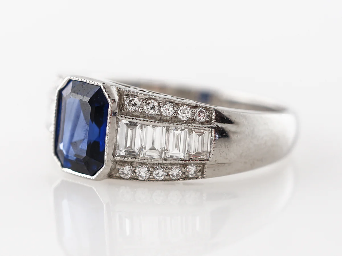 1.15 Emerald Cut Sapphire Engagement Ring in Platinum - Image 2