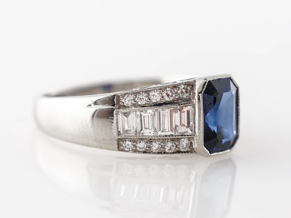1.15 Emerald Cut Sapphire Engagement Ring in Platinum - Image 3