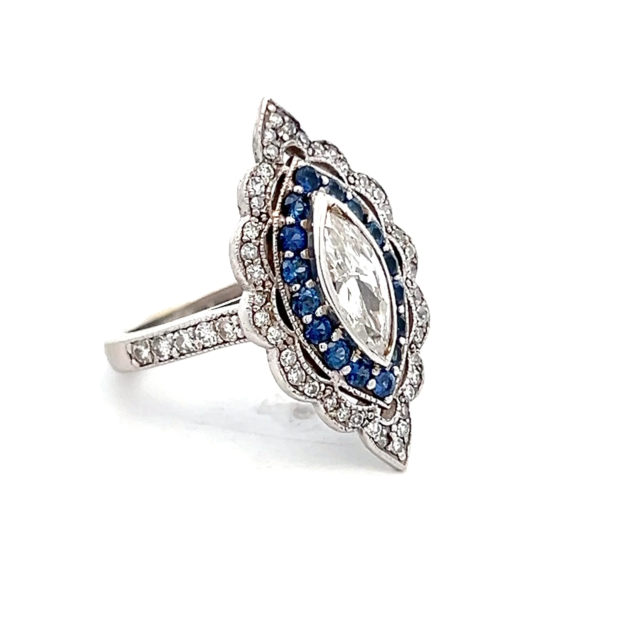 1.15 Marquise & Sapphire Navette Cocktail Ring 14k - Image 3