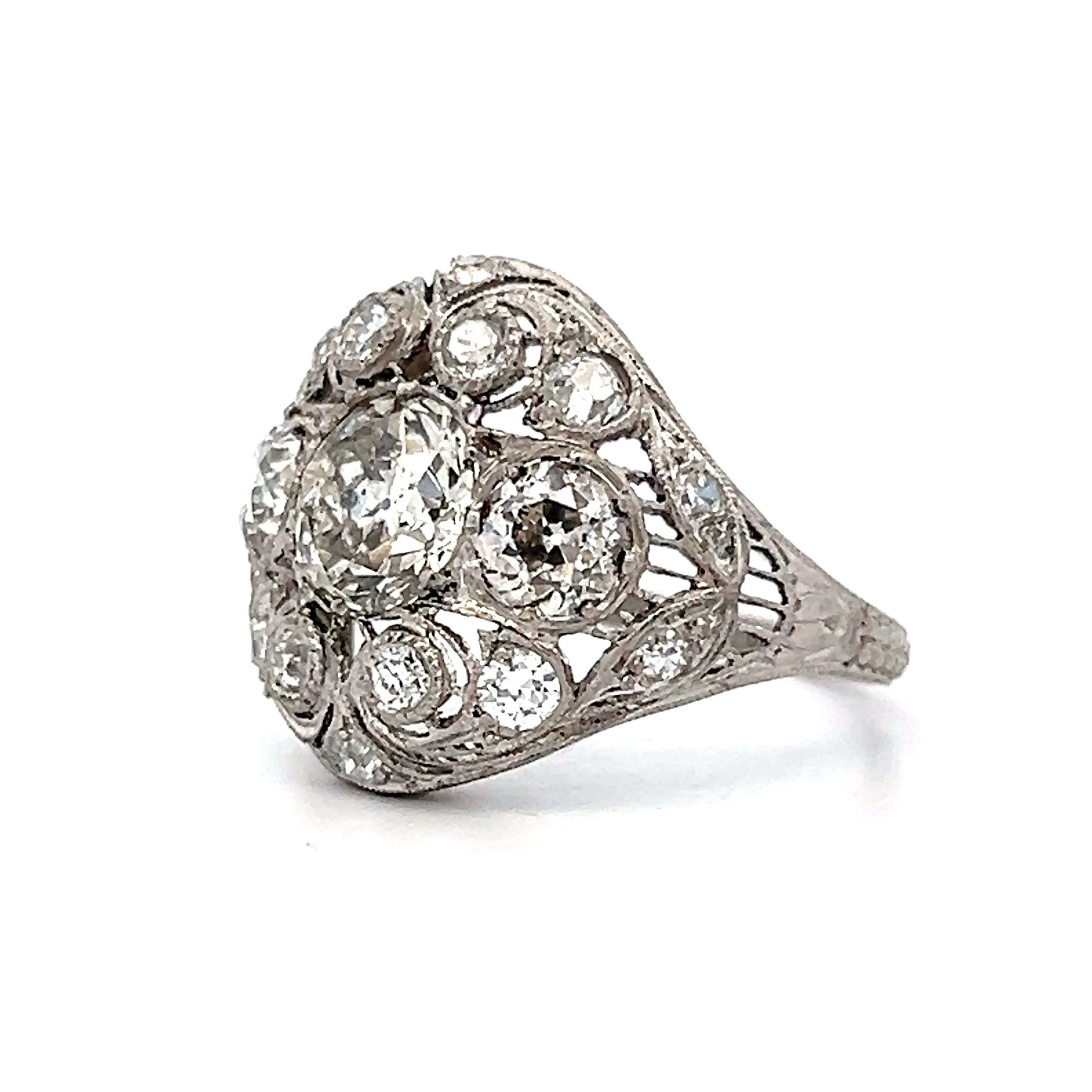 1.15 Old European Diamond Cocktail Ring in Platinum - Image 2