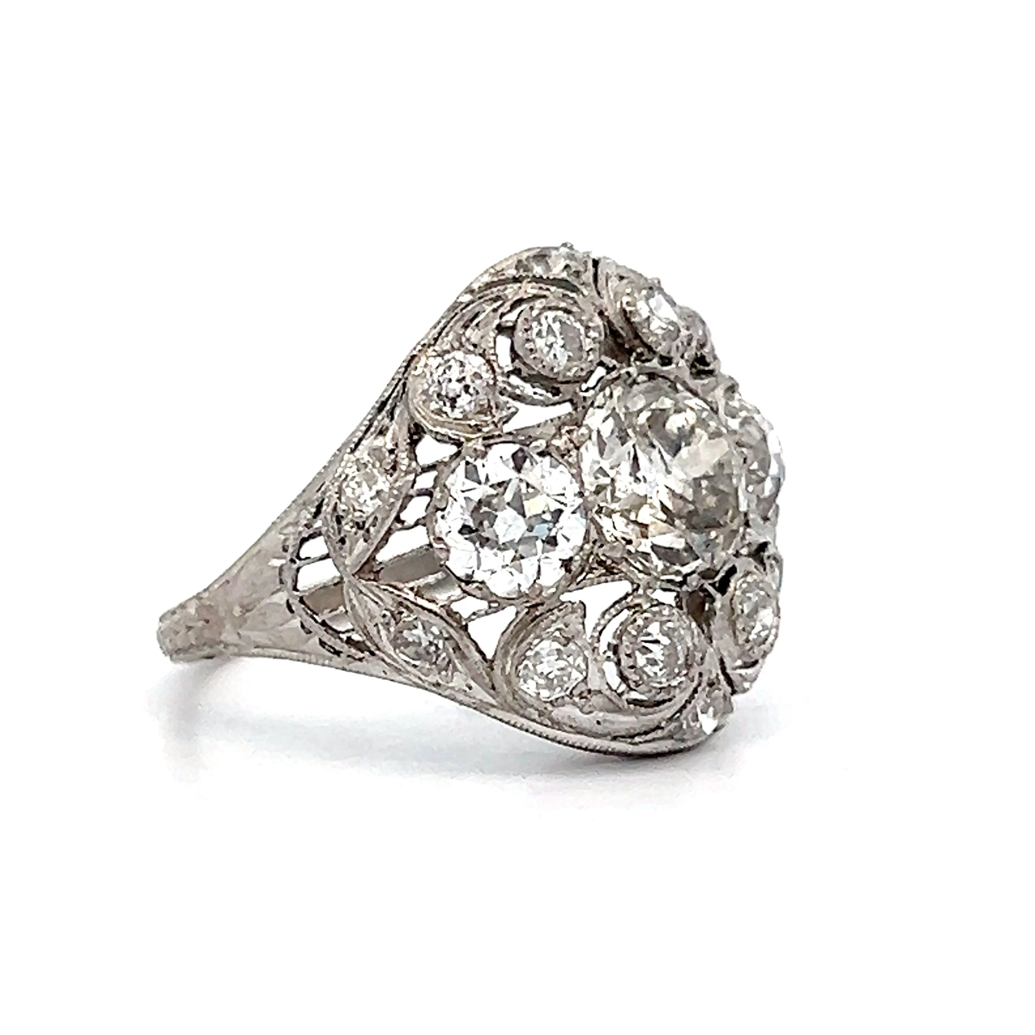 1.15 Old European Diamond Cocktail Ring in Platinum - Image 3