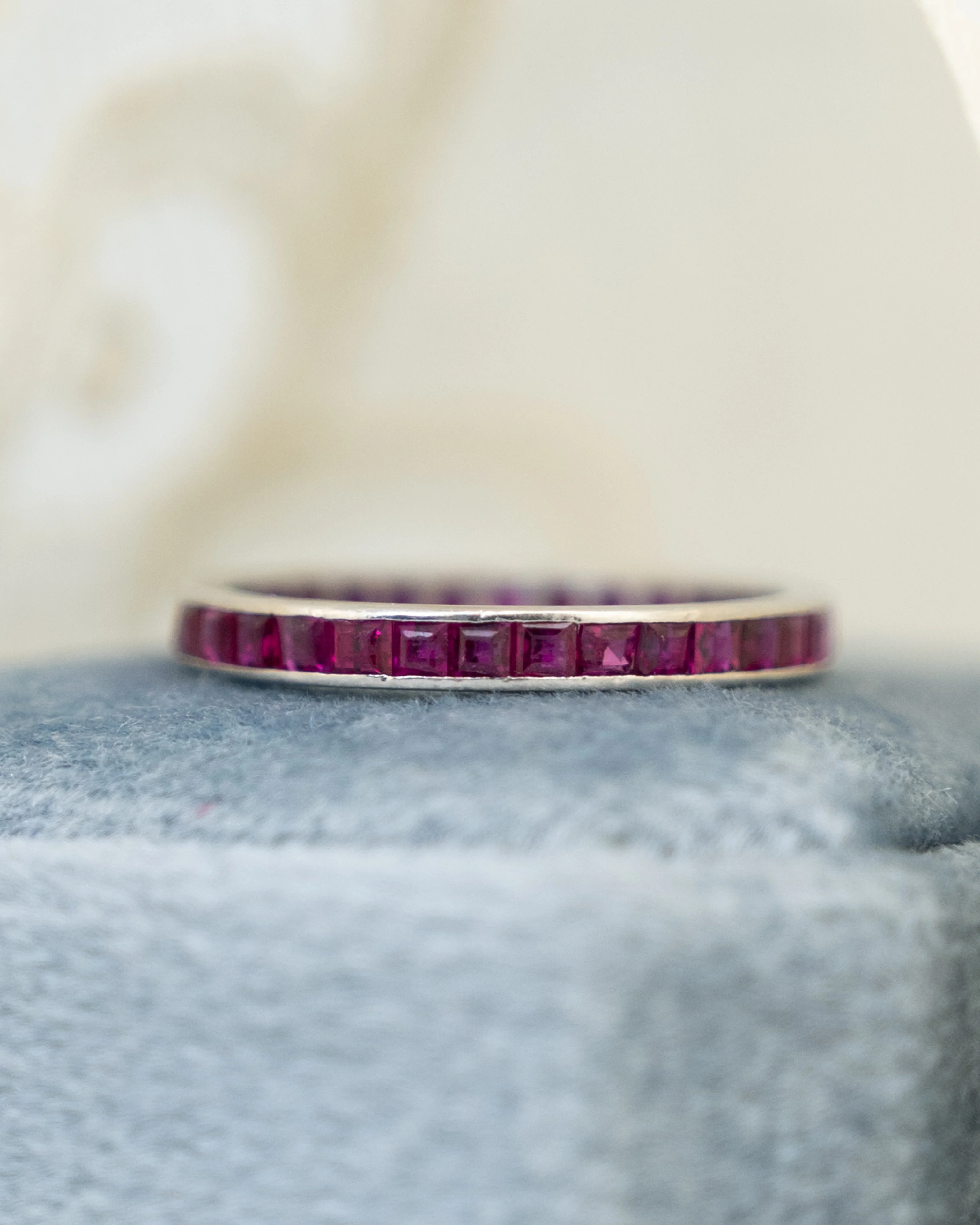 1.15 Square Ruby Eternity Stacking Band in in Platinum - Image 7