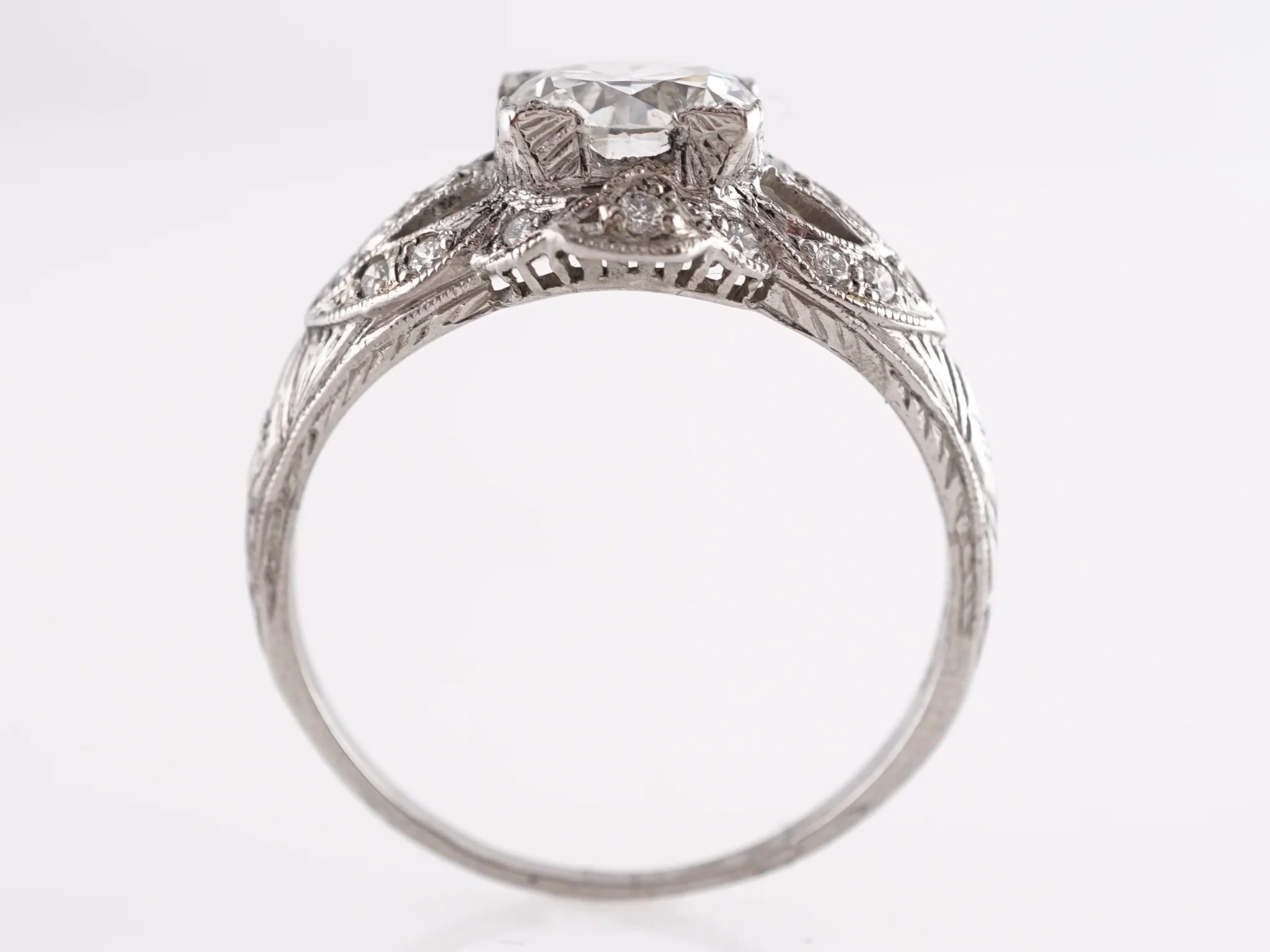 1.16 Art Deco European Cut Diamond Engagement Ring in Platinum - Image 5