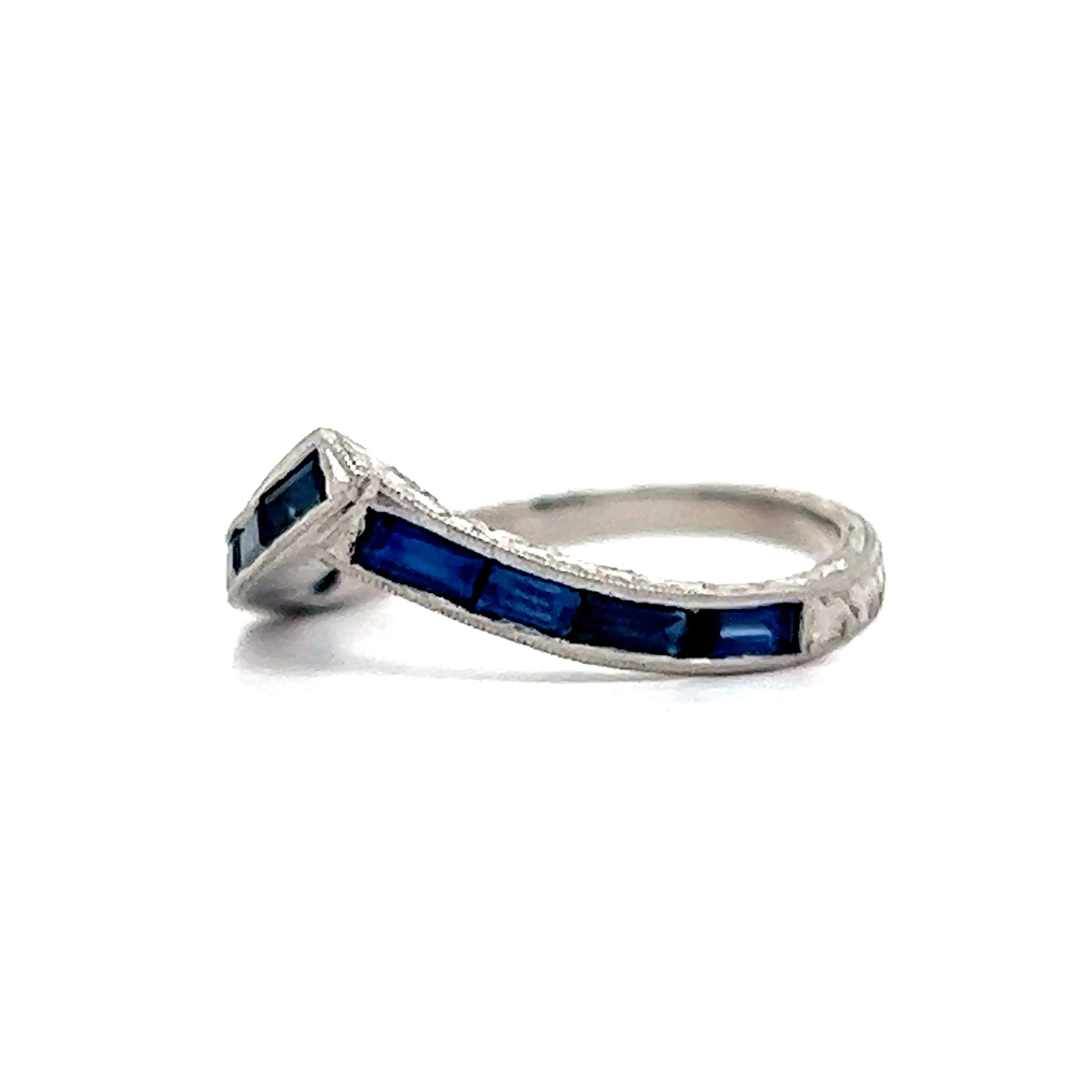1.17 Baguette Sapphire Contoured Wedding Band in Platinum - Image 2