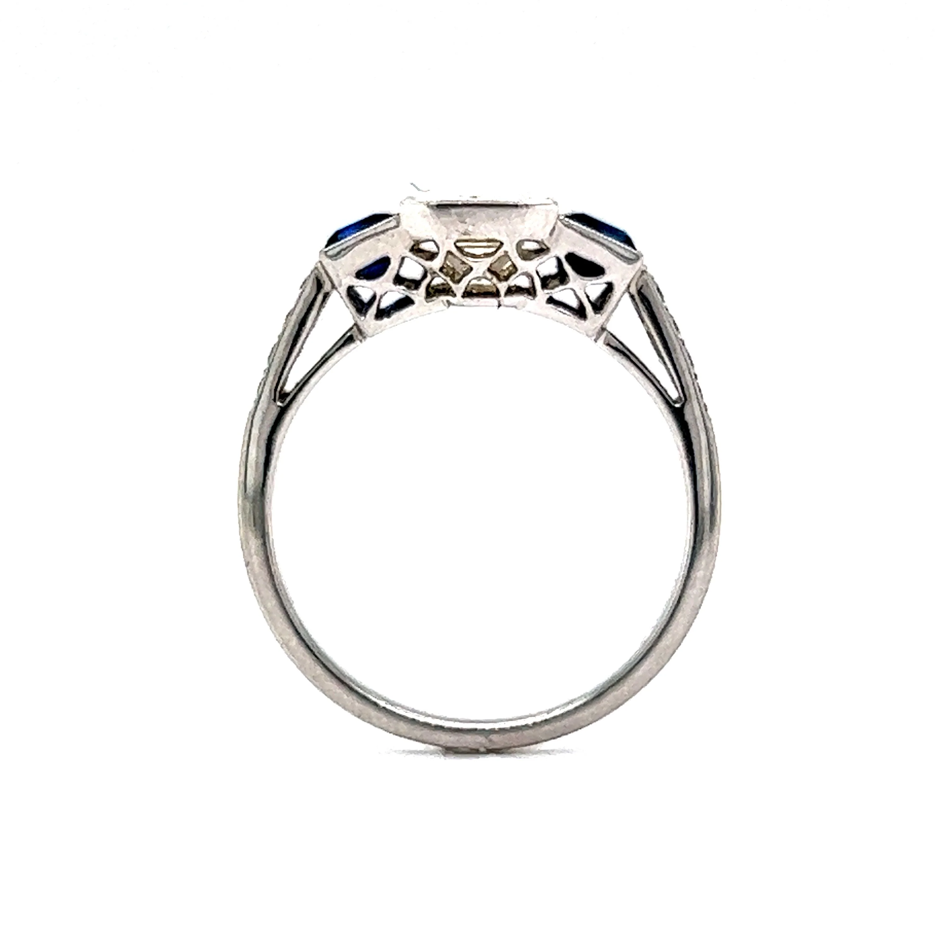 1.53 Emerald Cut Diamond & Sapphire Engagement Ring in Platinum - Image 4