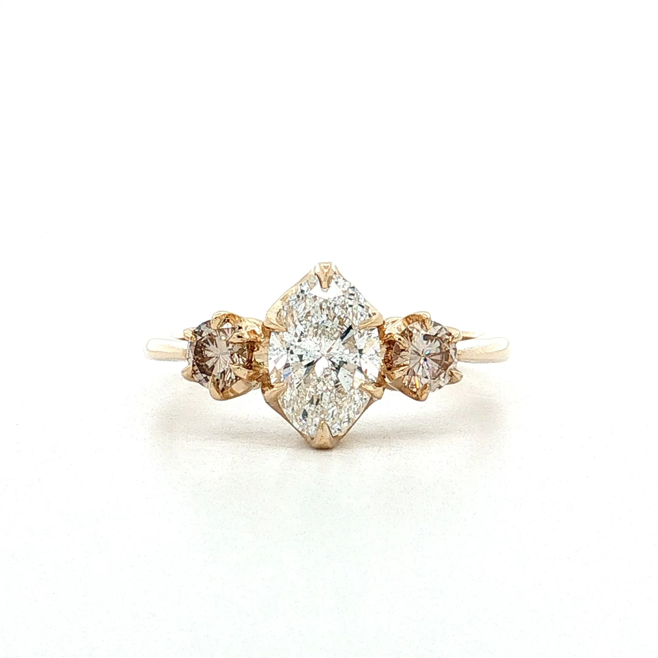 1.17 Oval Diamond Three Stone Engagement Ring 14k