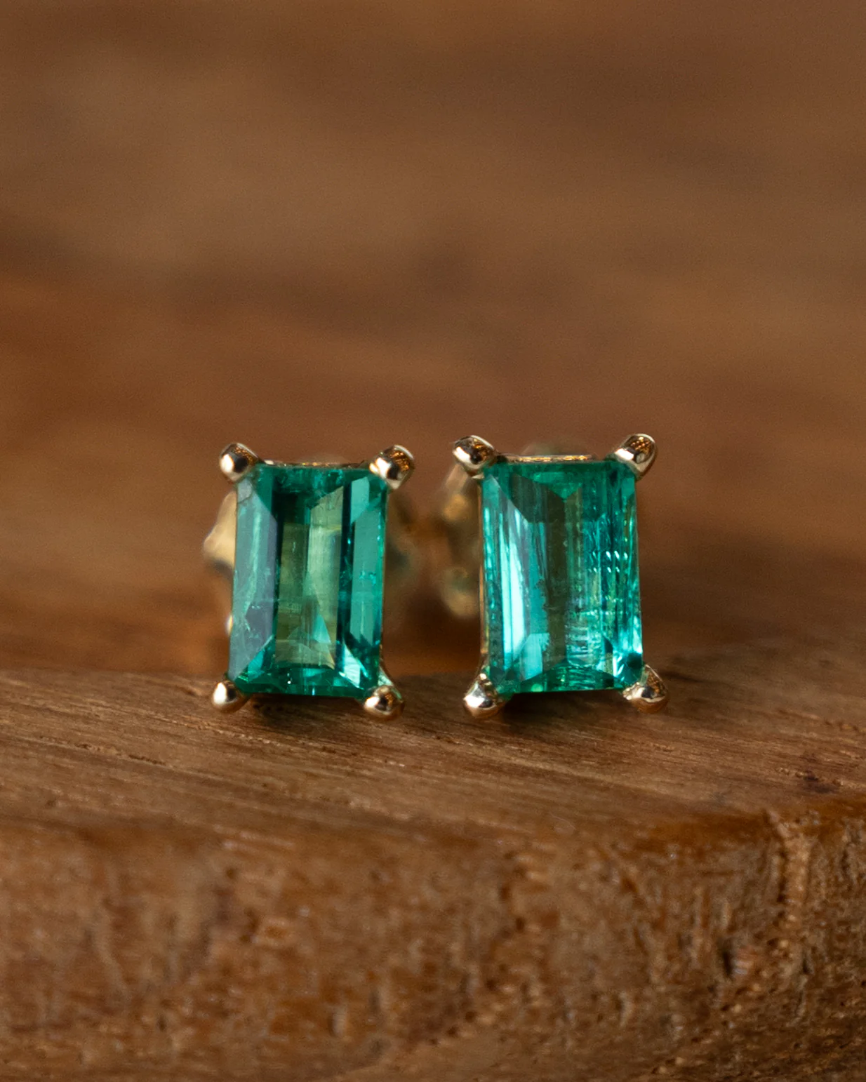 1.18 Emerald Cut Emerald Stud Earrings in 14k - Image 4