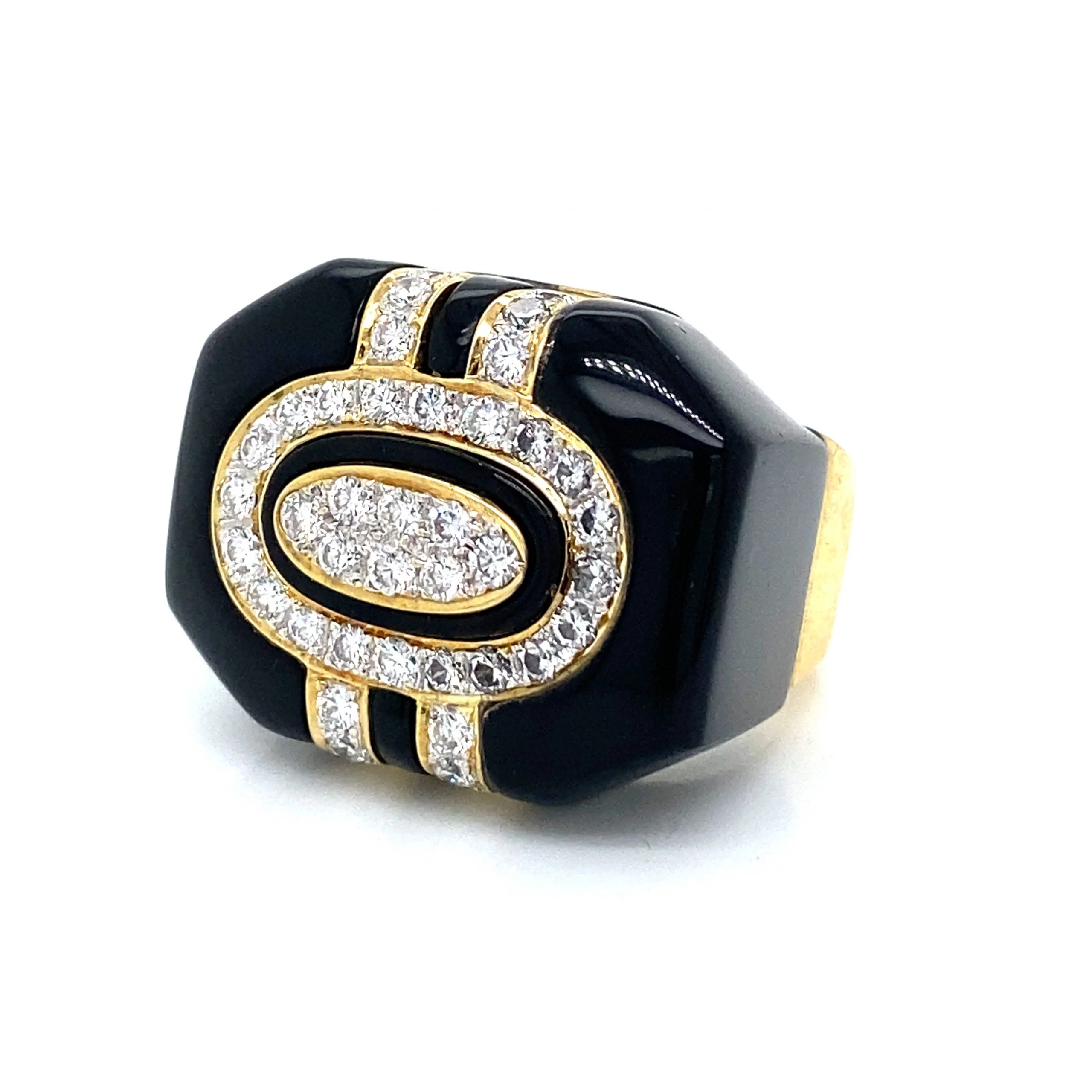 1.20 Diamond & Onyx Cocktail Ring 18k Yellow Gold - Image 2