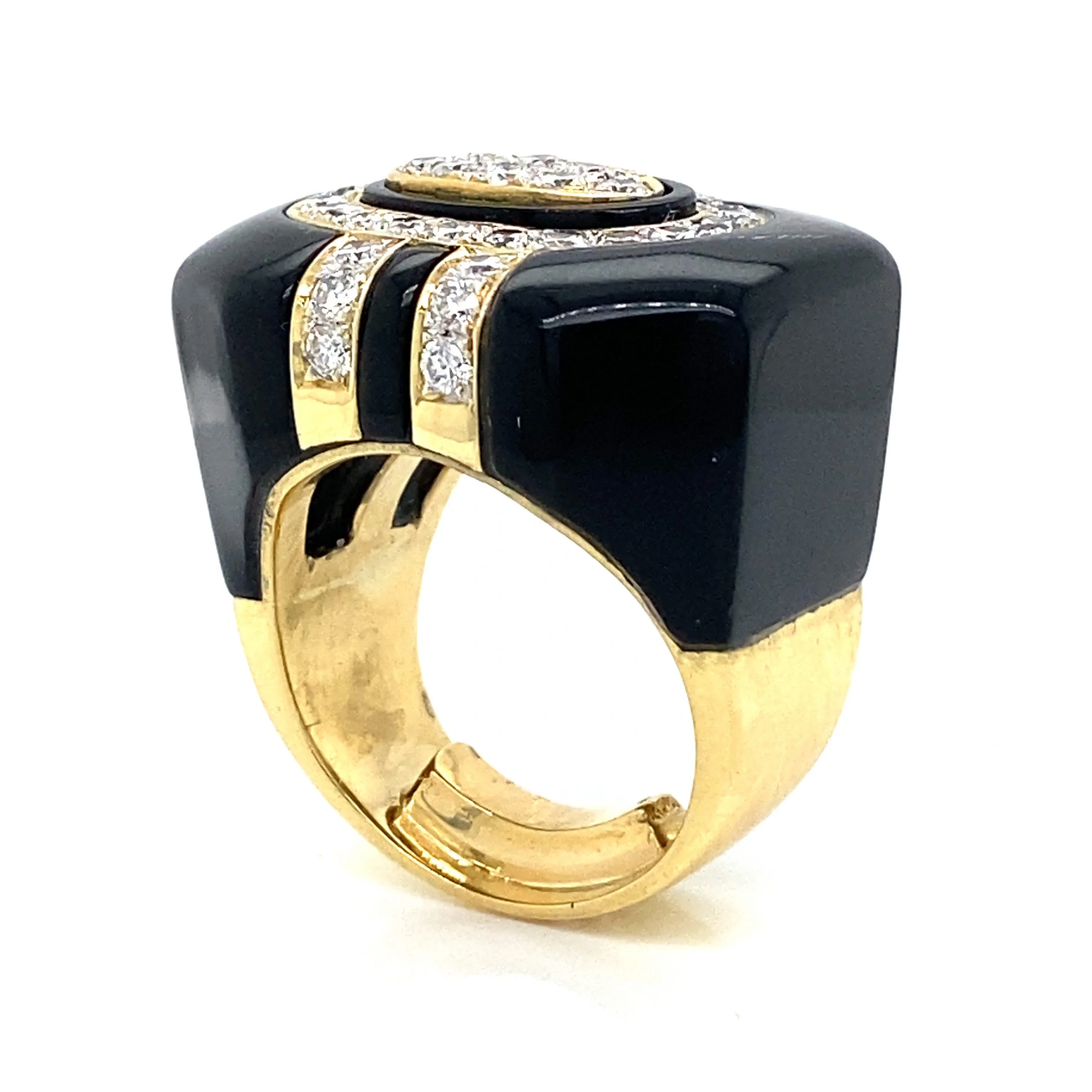 1.20 Diamond & Onyx Cocktail Ring 18k Yellow Gold - Image 4
