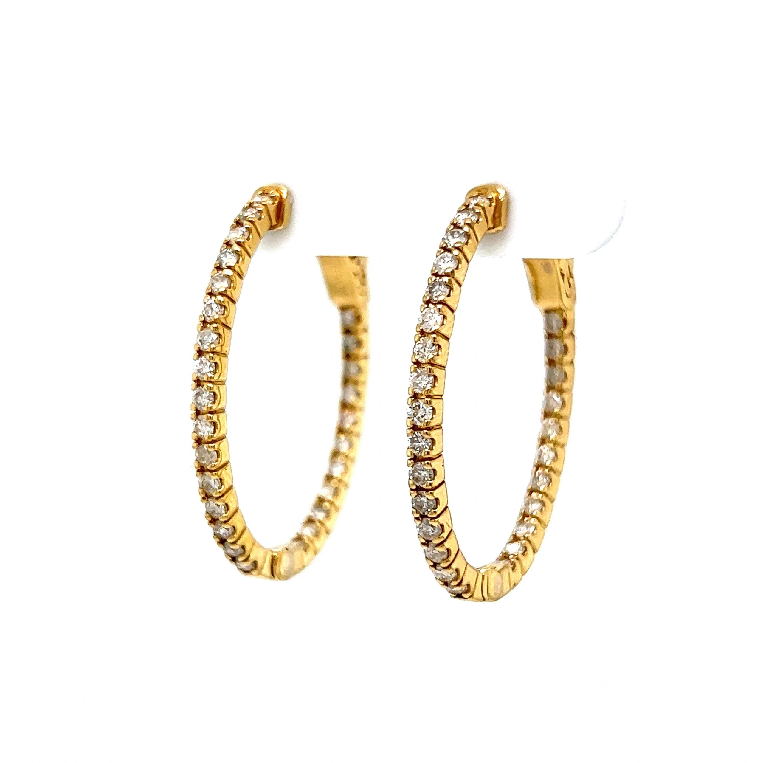 1.20 Diamond Oval Hoop Earrings in 14k Yellow Gold - Image 2