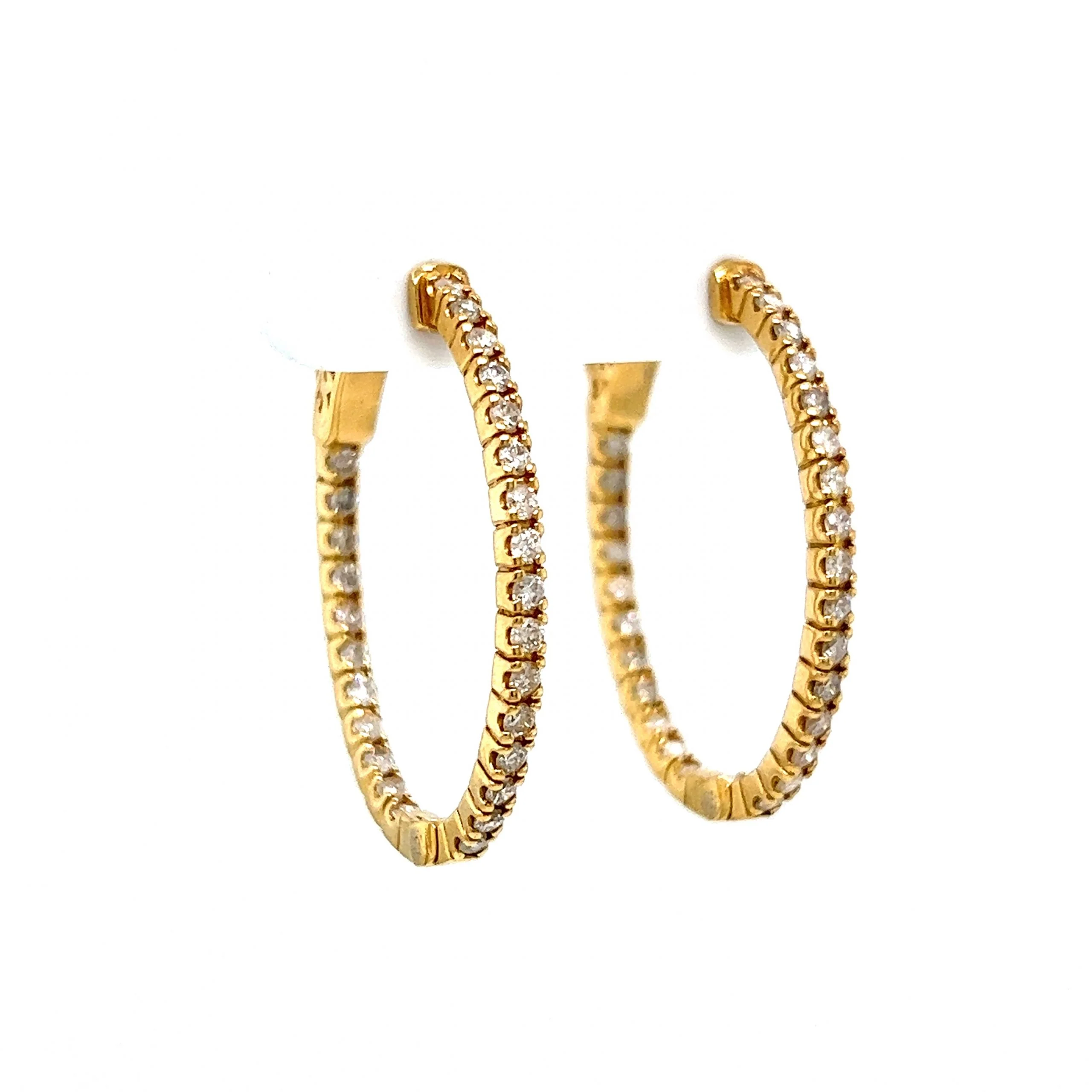1.20 Diamond Oval Hoop Earrings in 14k Yellow Gold - Image 3