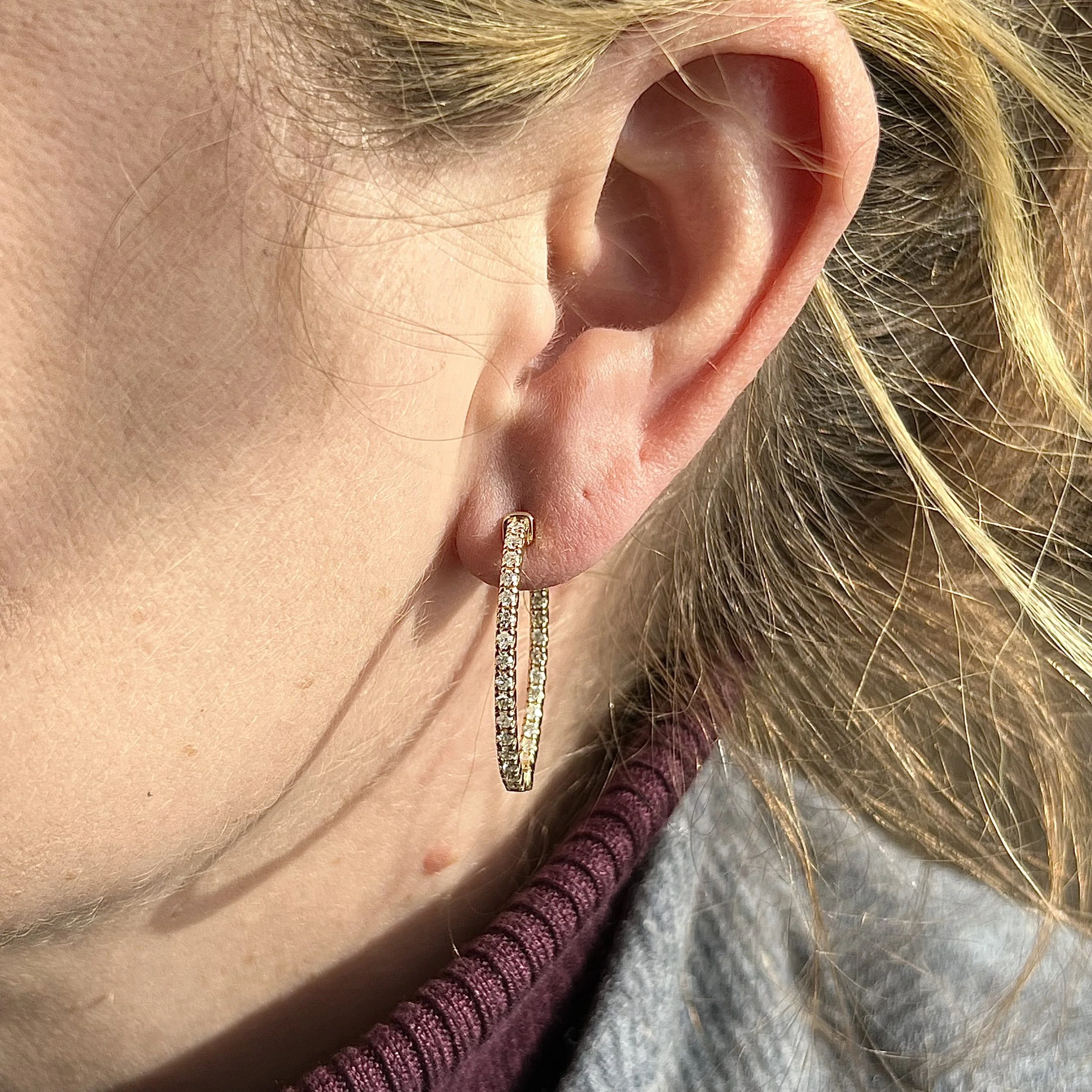 1.20 Diamond Oval Hoop Earrings in 14k Yellow Gold - Image 4