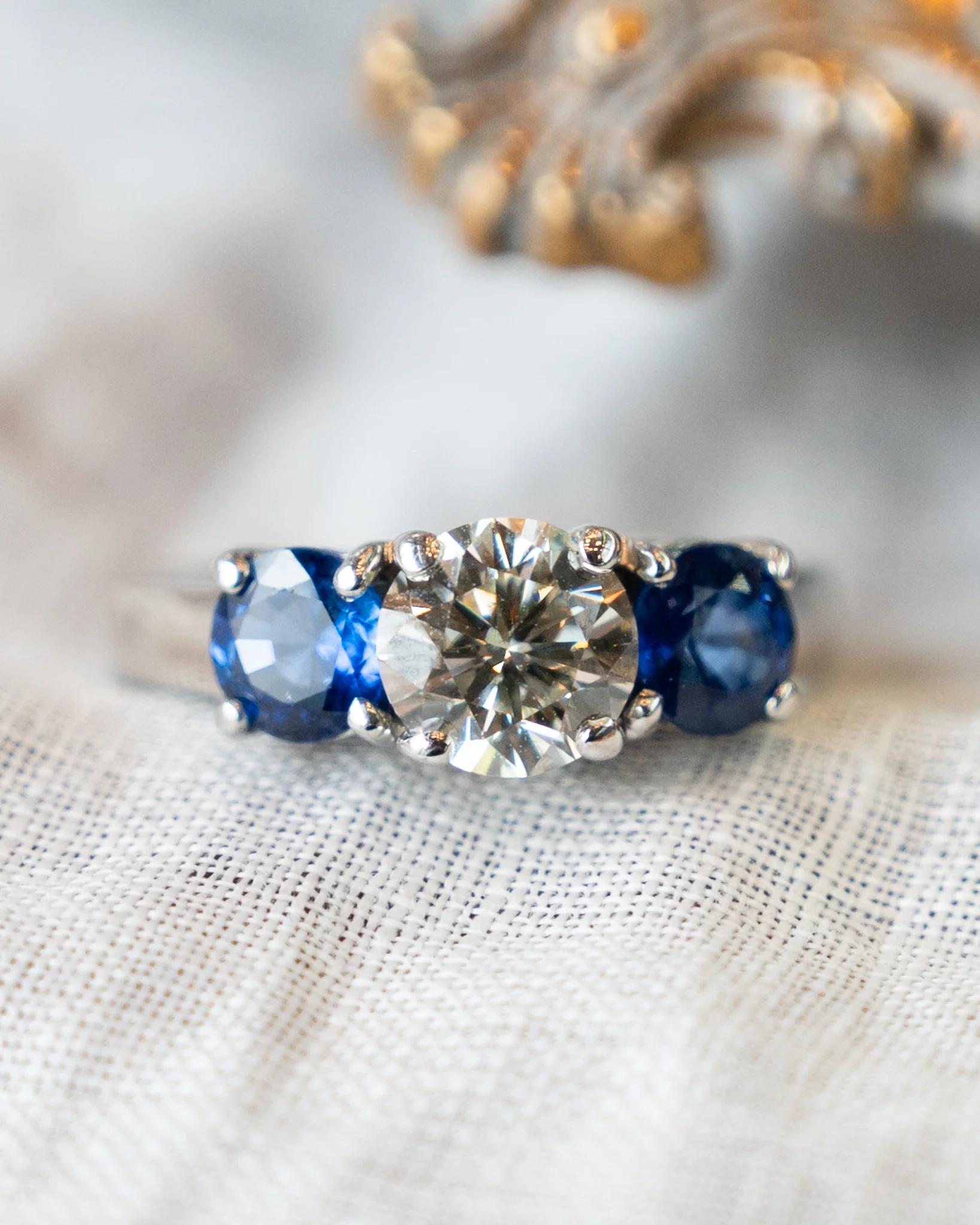 1.20 Diamond & Sapphire Three Stone Engagement Ring - Image 6