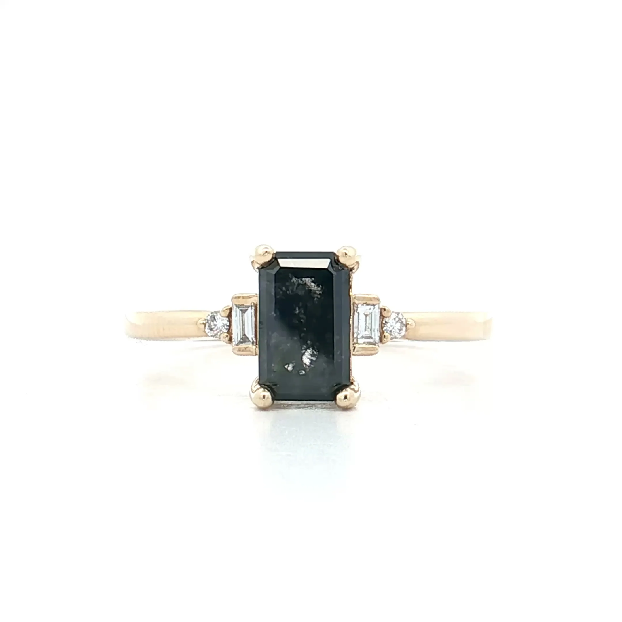 1.20 Emerald Cut Salt & Pepper Diamond Engagement Ring 14k