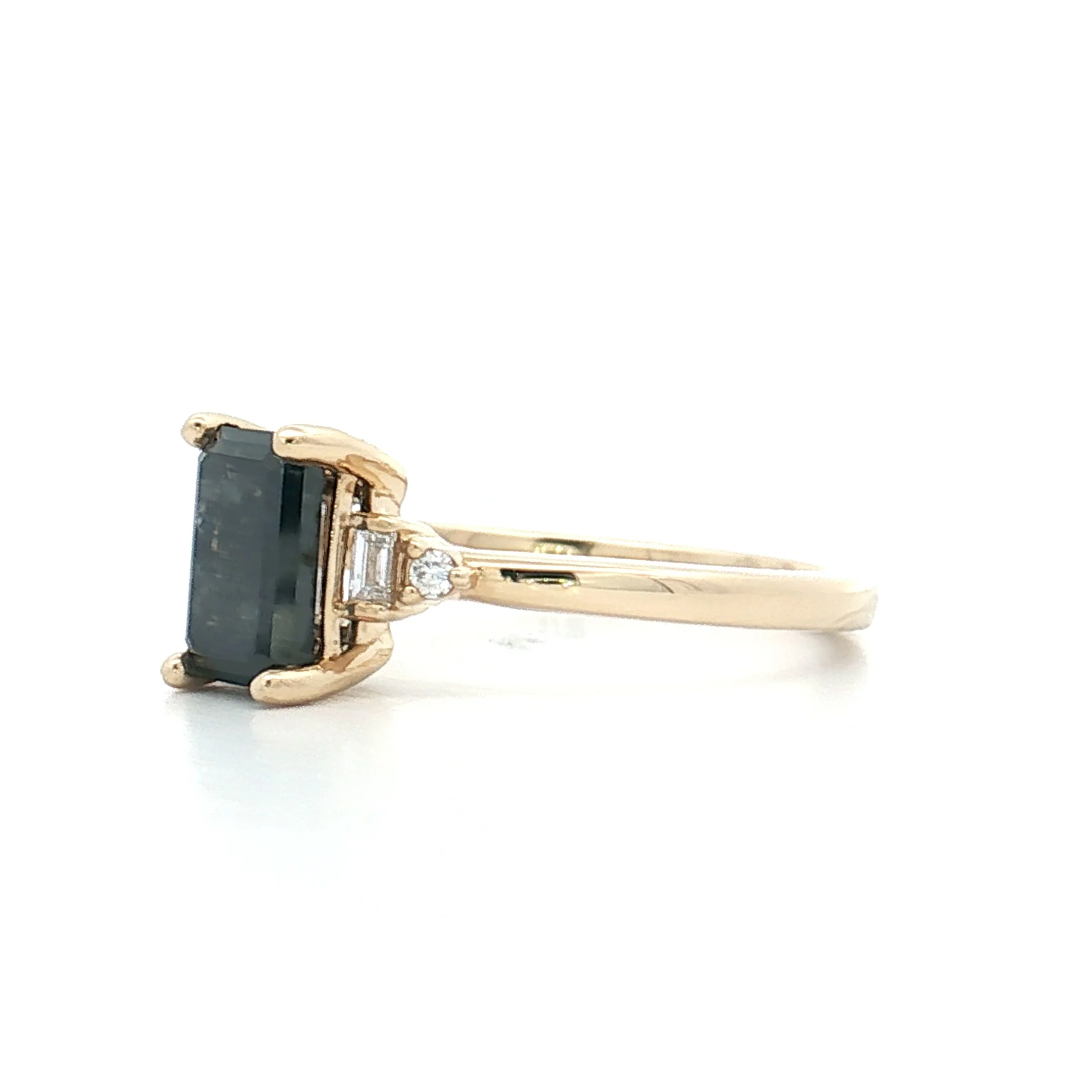 1.20 Emerald Cut Salt & Pepper Diamond Engagement Ring 14k - Image 2