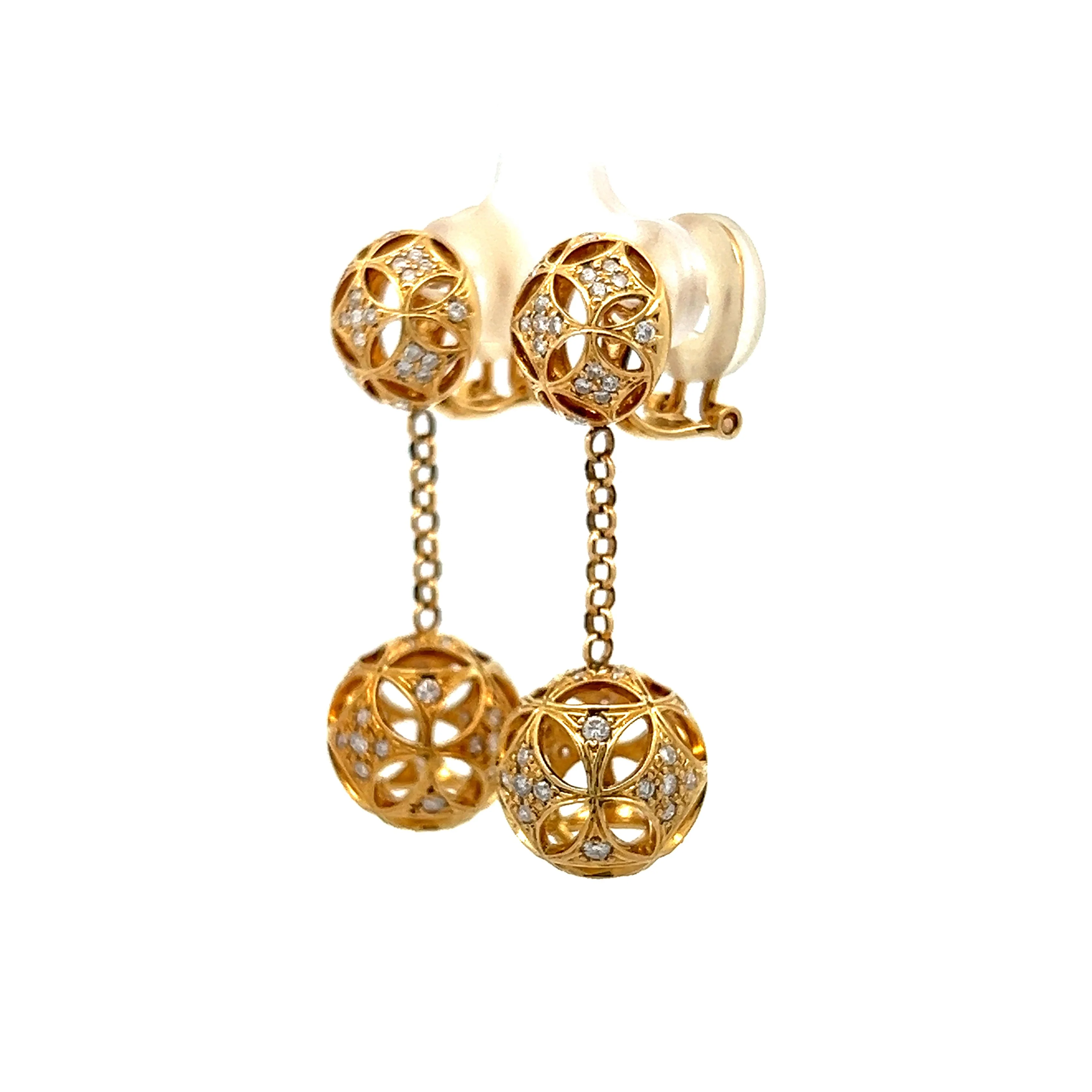 1.20 Ornate Diamond Ball Drop Earrings in Yellow Gold - Image 2