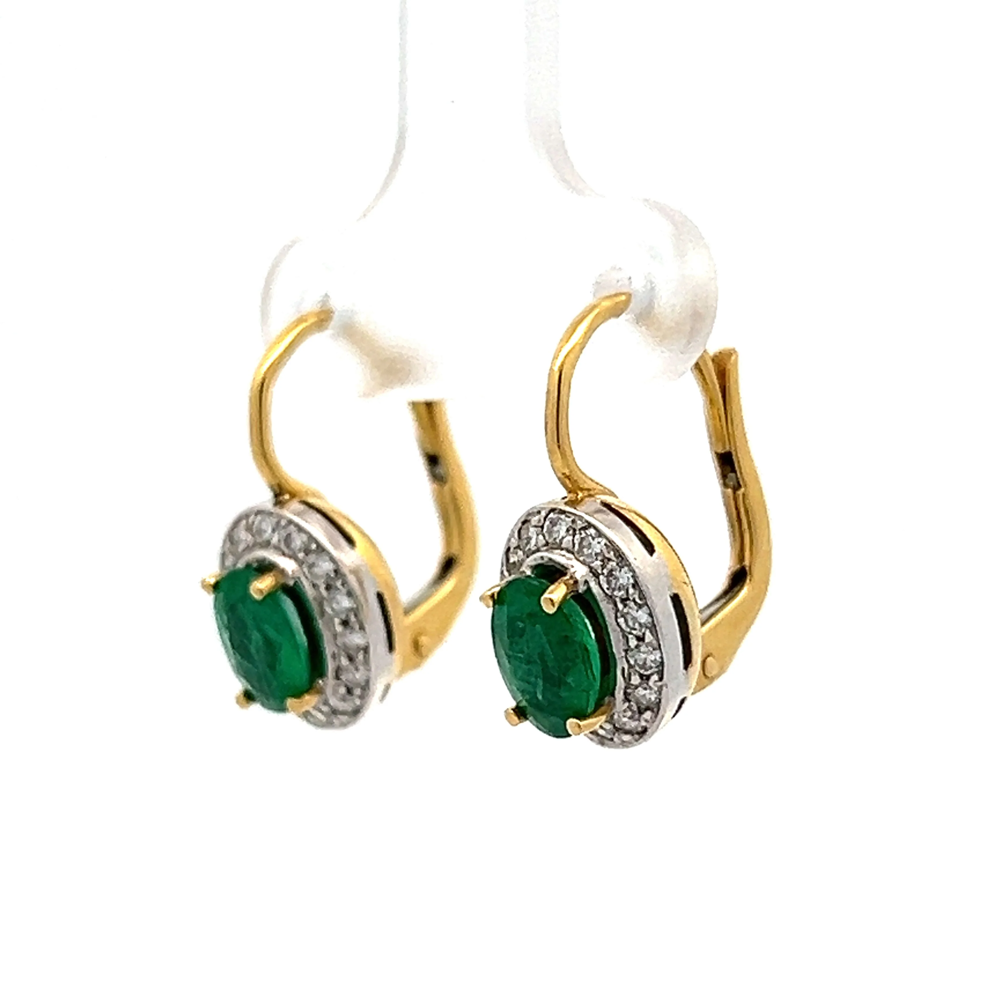1.20 Oval Emerald & Diamond Earrings in 18k - Image 2