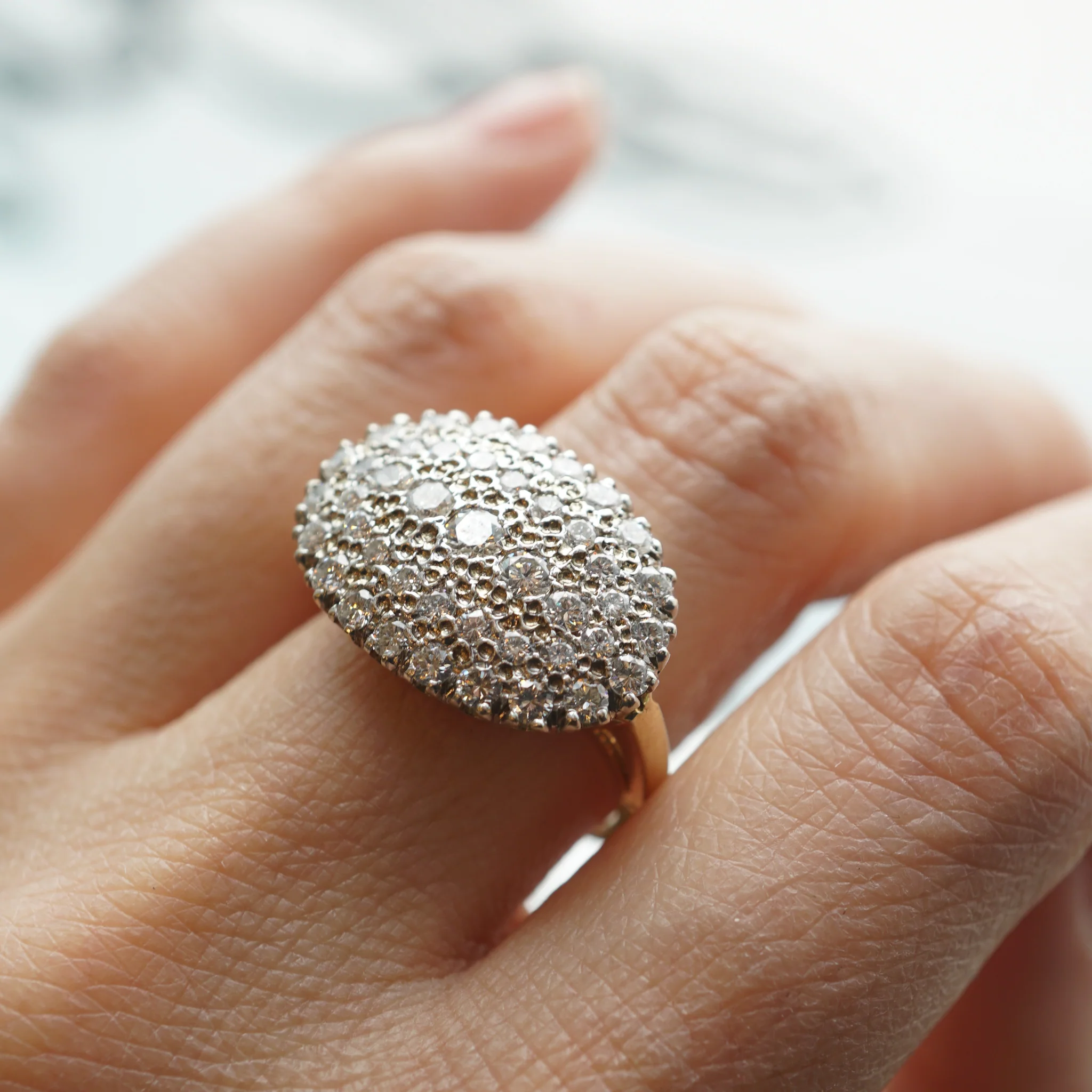 1.20 Pave Diamond Cocktail Ring in 14k Yellow Gold & Platinum - Image 6