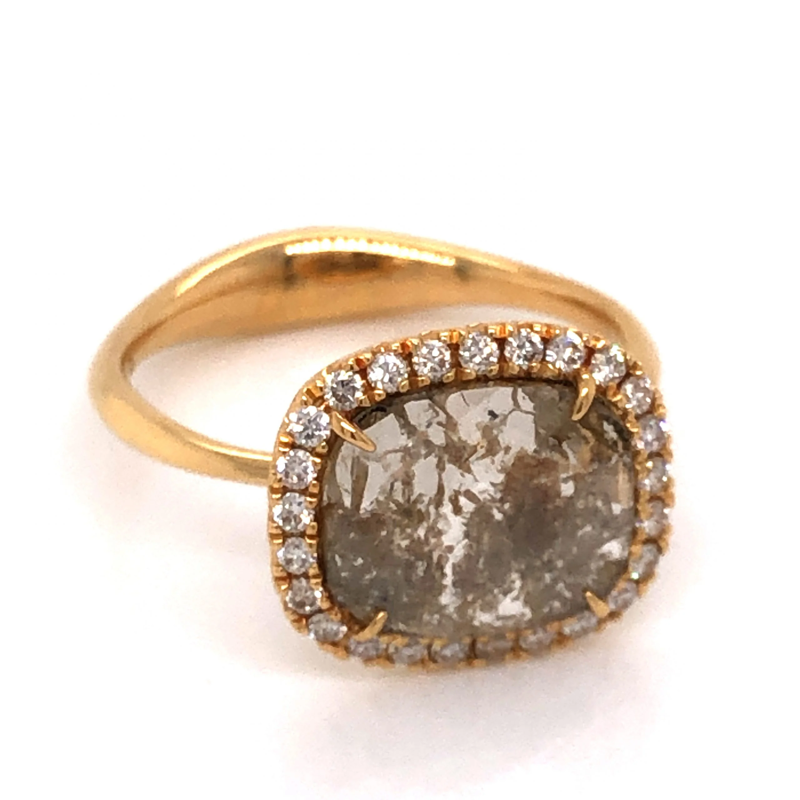 1.21 Rose Cut Diamond Halo Engagement Ring in 18K Yellow Gold - Image 2