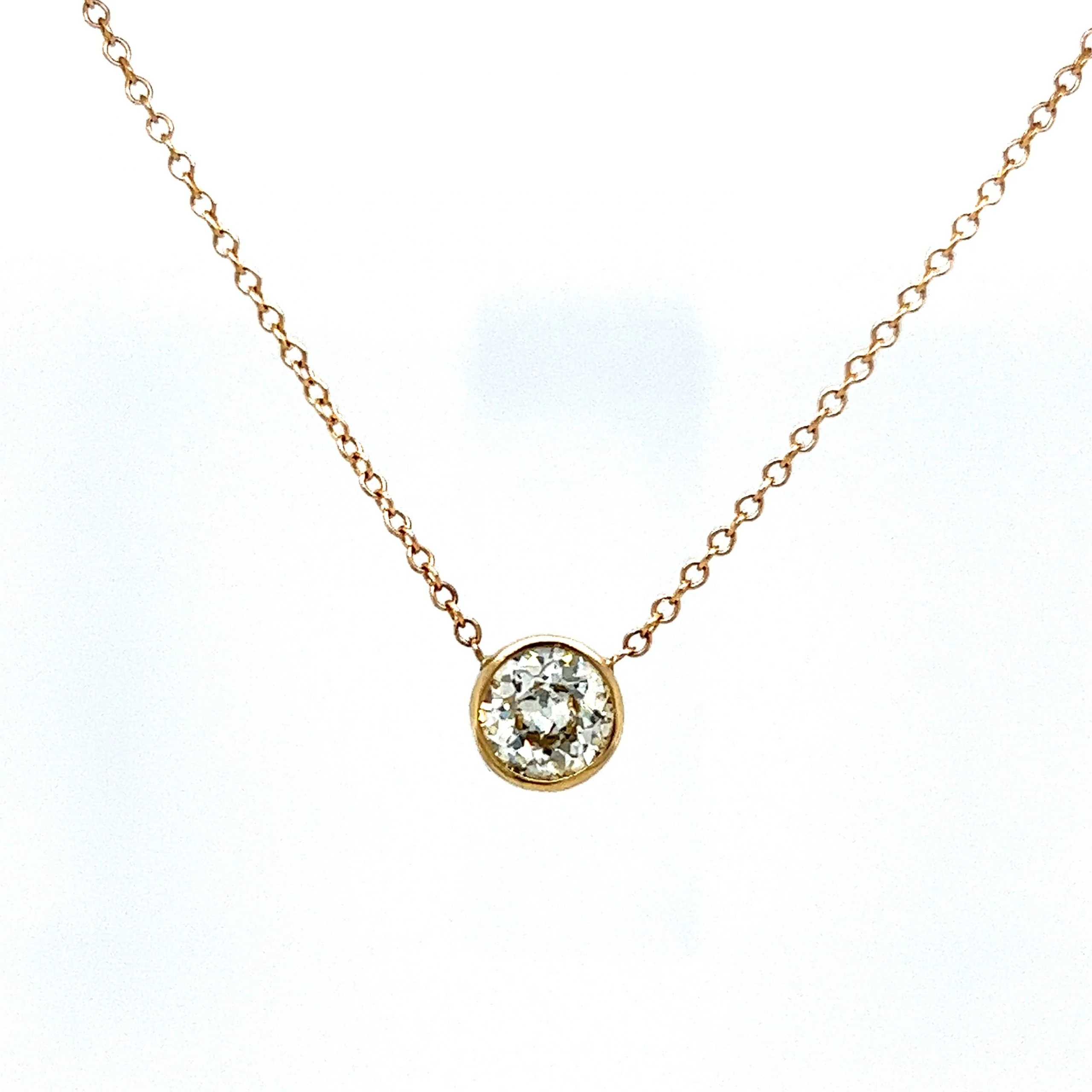 1.22 Bezel Set Old European Diamond Necklace in 14k Gold