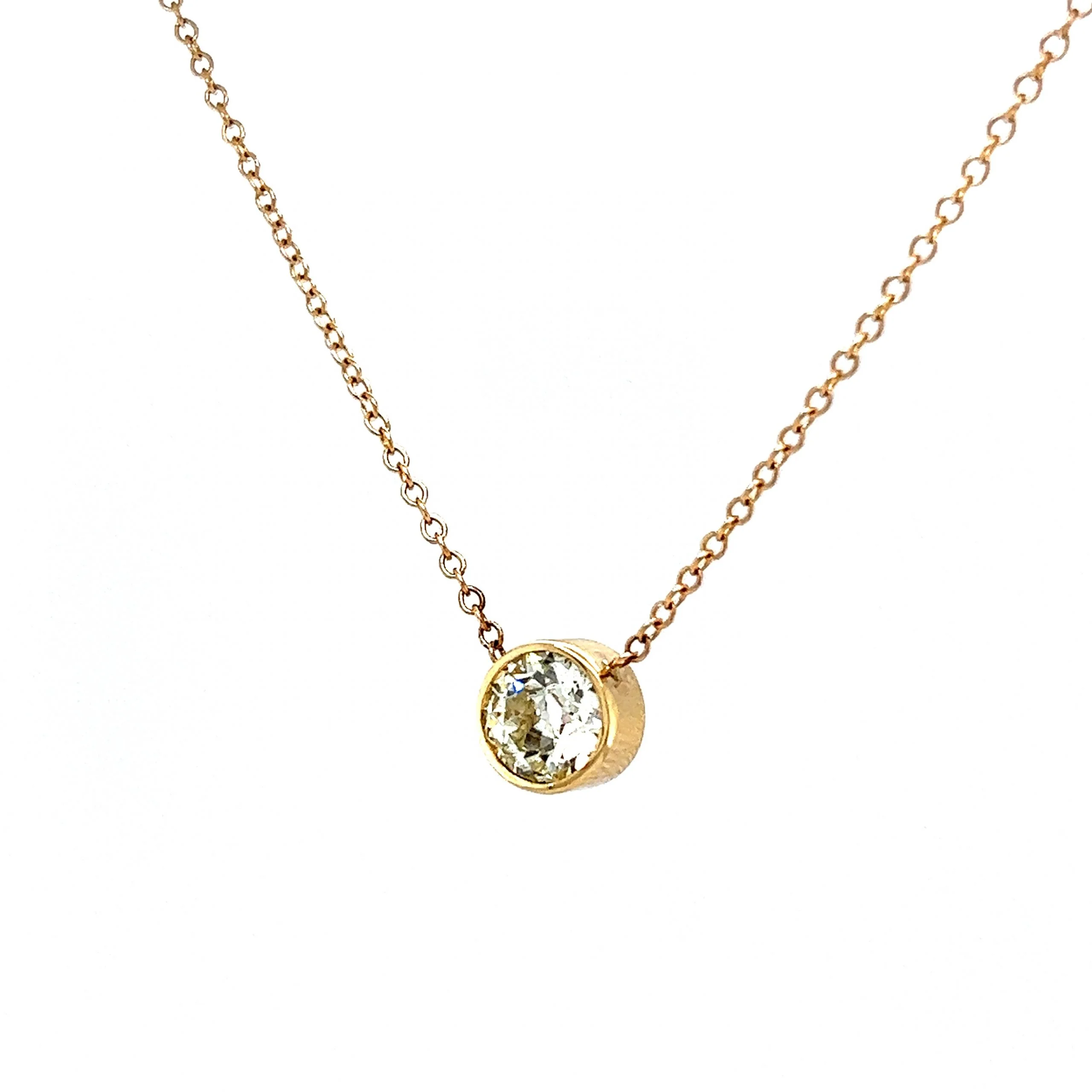 1.22 Bezel Set Old European Diamond Necklace in 14k Gold - Image 2