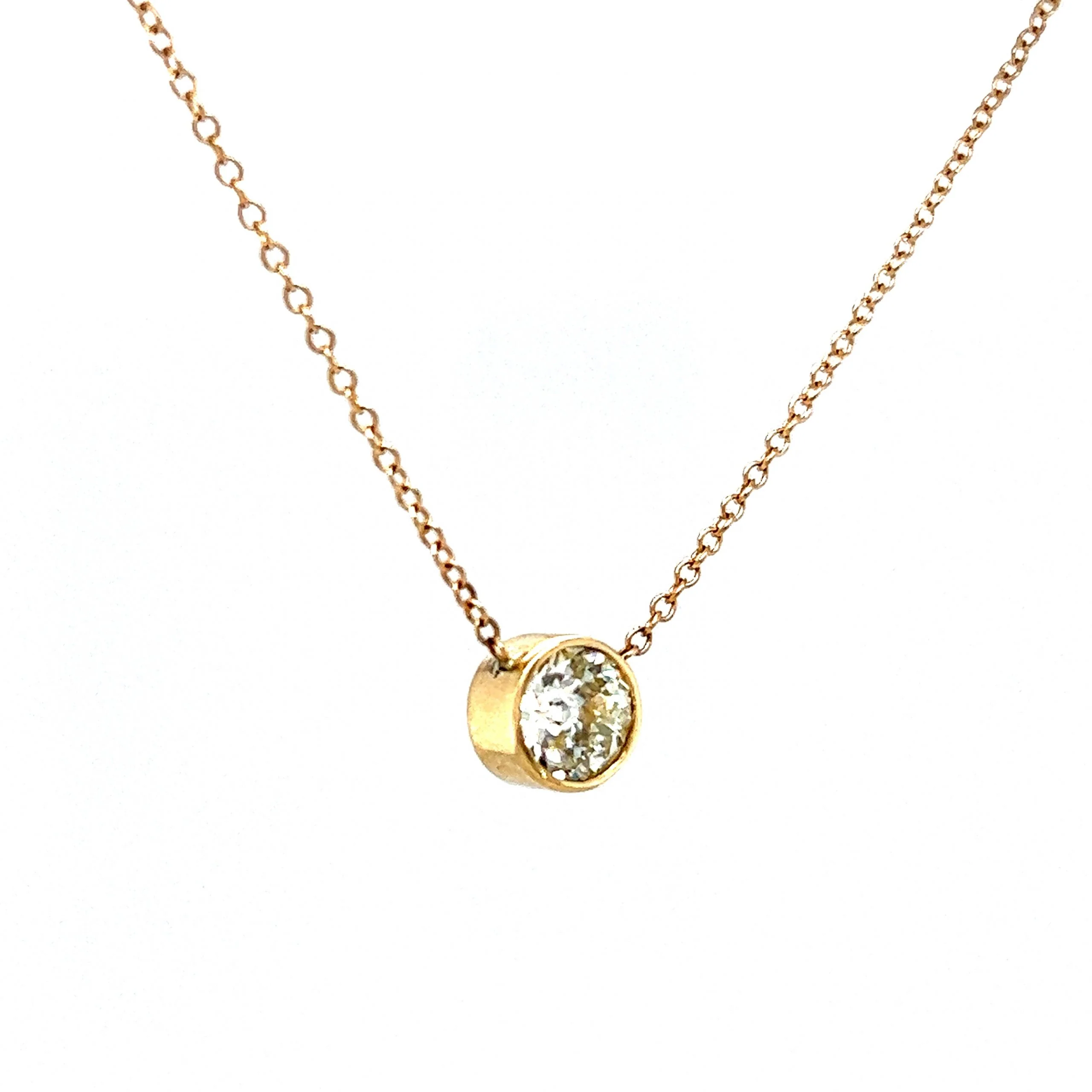 1.22 Bezel Set Old European Diamond Necklace in 14k Gold - Image 3