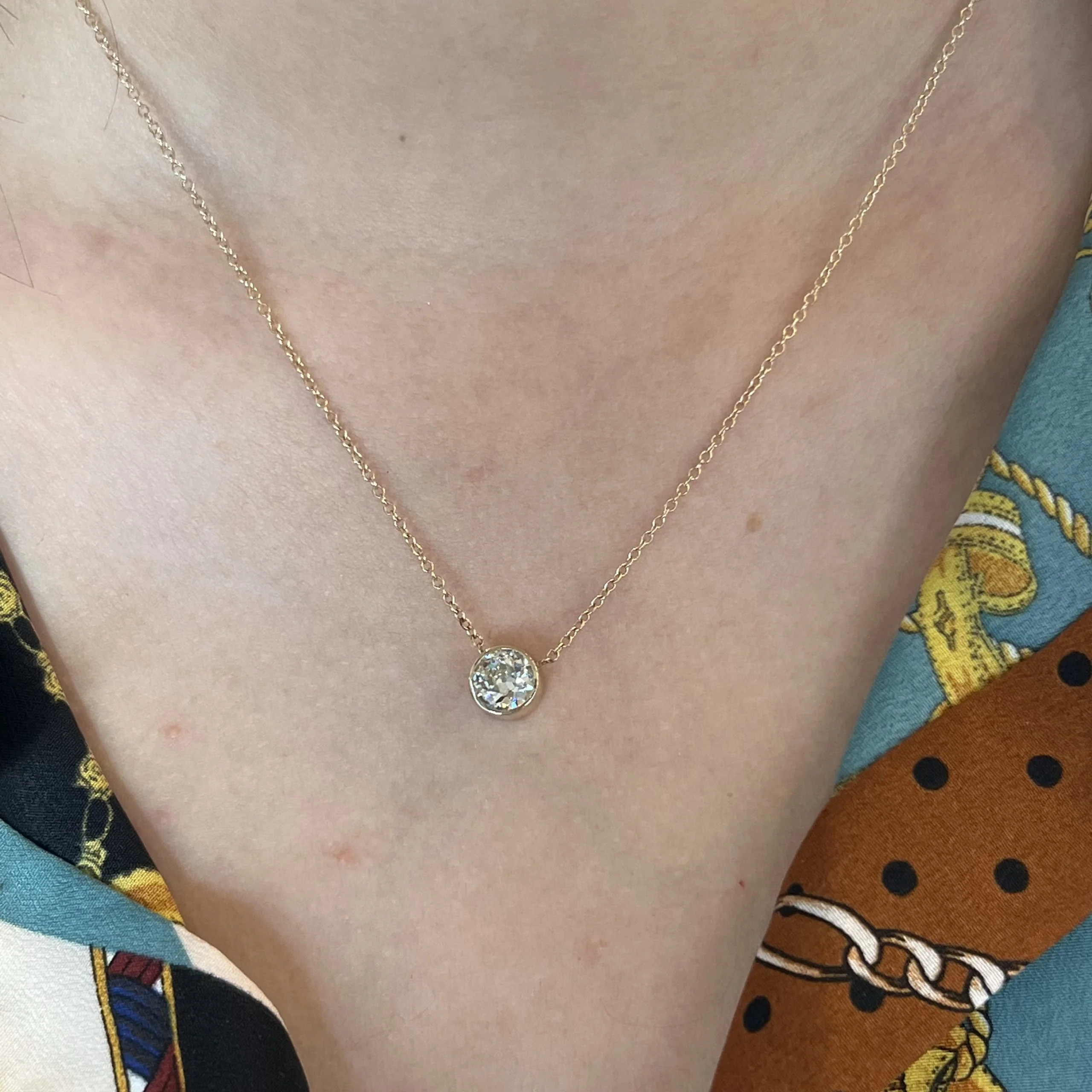 1.22 Bezel Set Old European Diamond Necklace in 14k Gold - Image 4