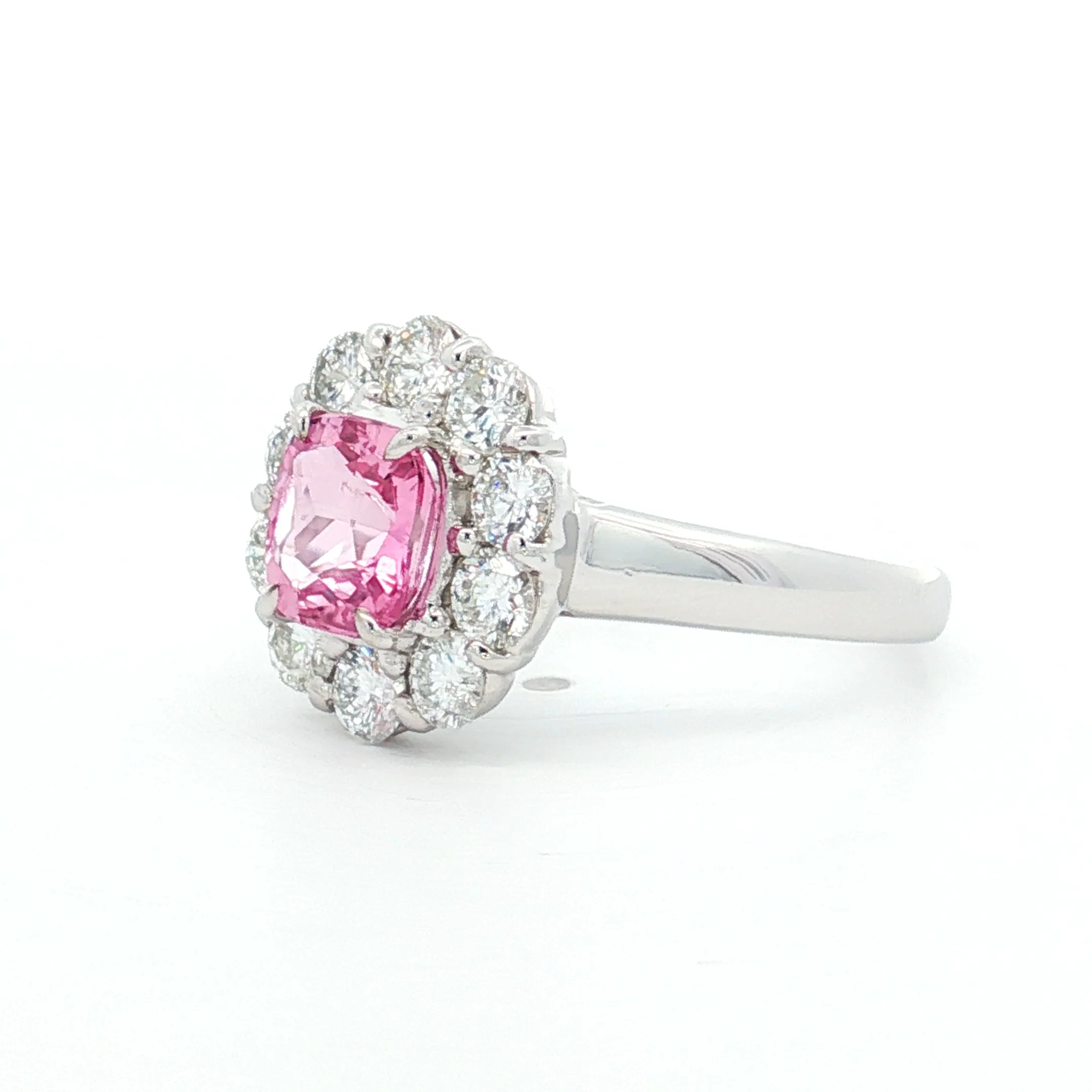 1.23 Cushion Pink Sapphire Engagement Ring Platinum - Image 2