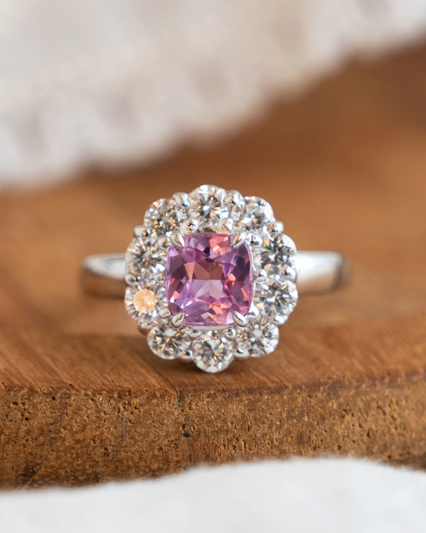 1.23 Cushion Pink Sapphire Engagement Ring Platinum - Image 6