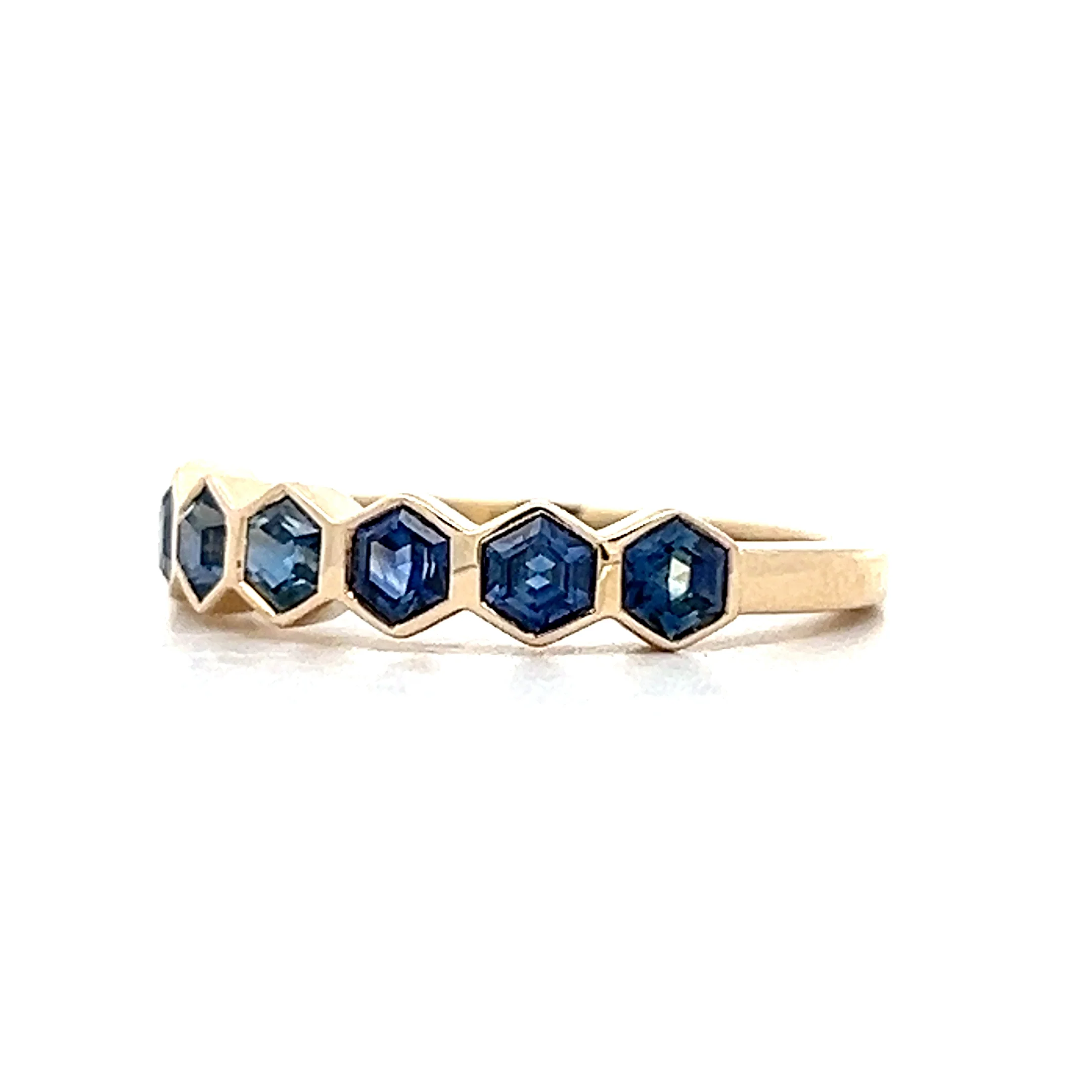 1.23 Hexagon Blue Sapphire Band in 14k Yellow Gold - Image 2