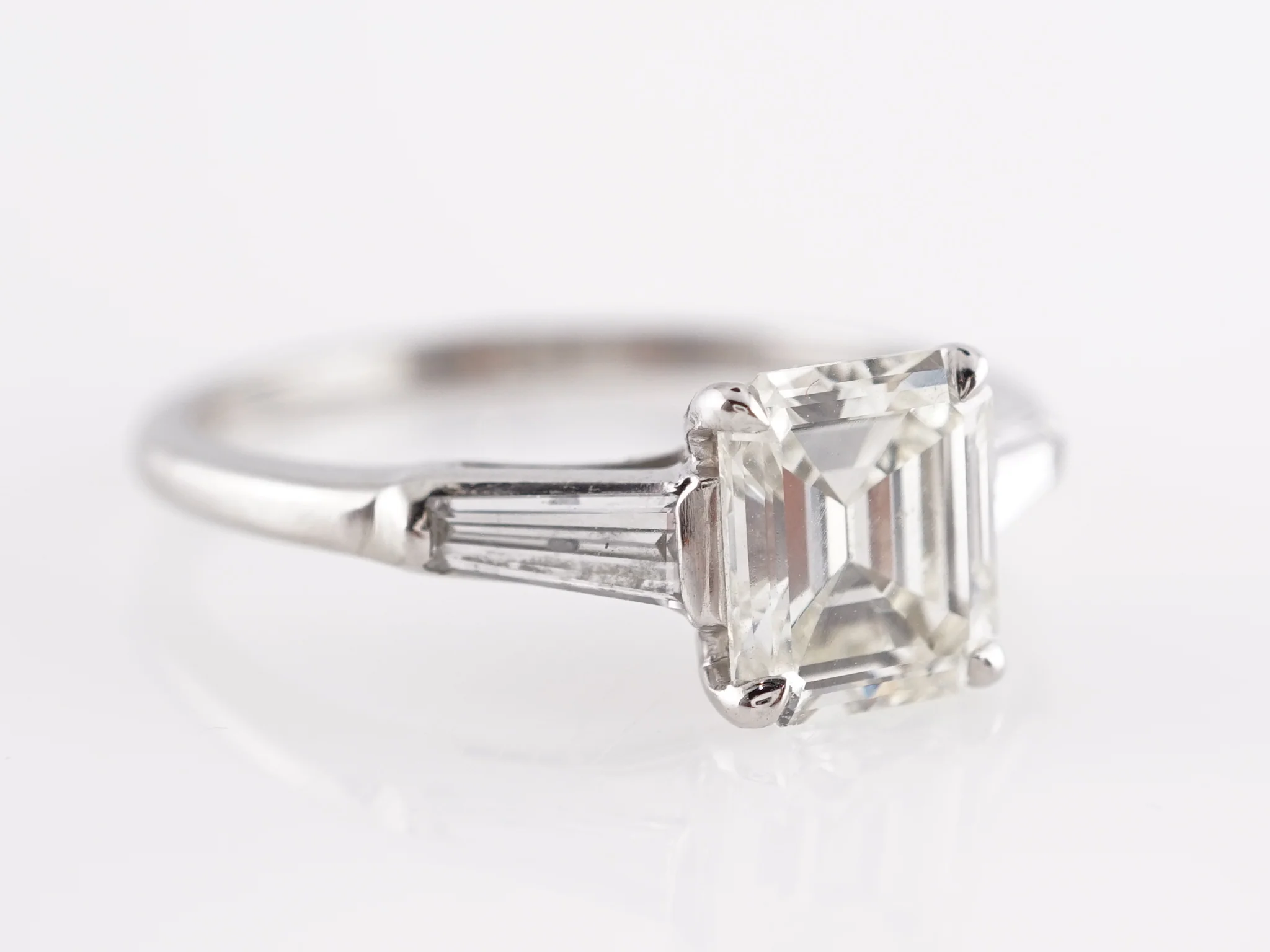 1.23 Mid-Century Emerald Cut Diamond Engagement Ring in Platinum - Image 3