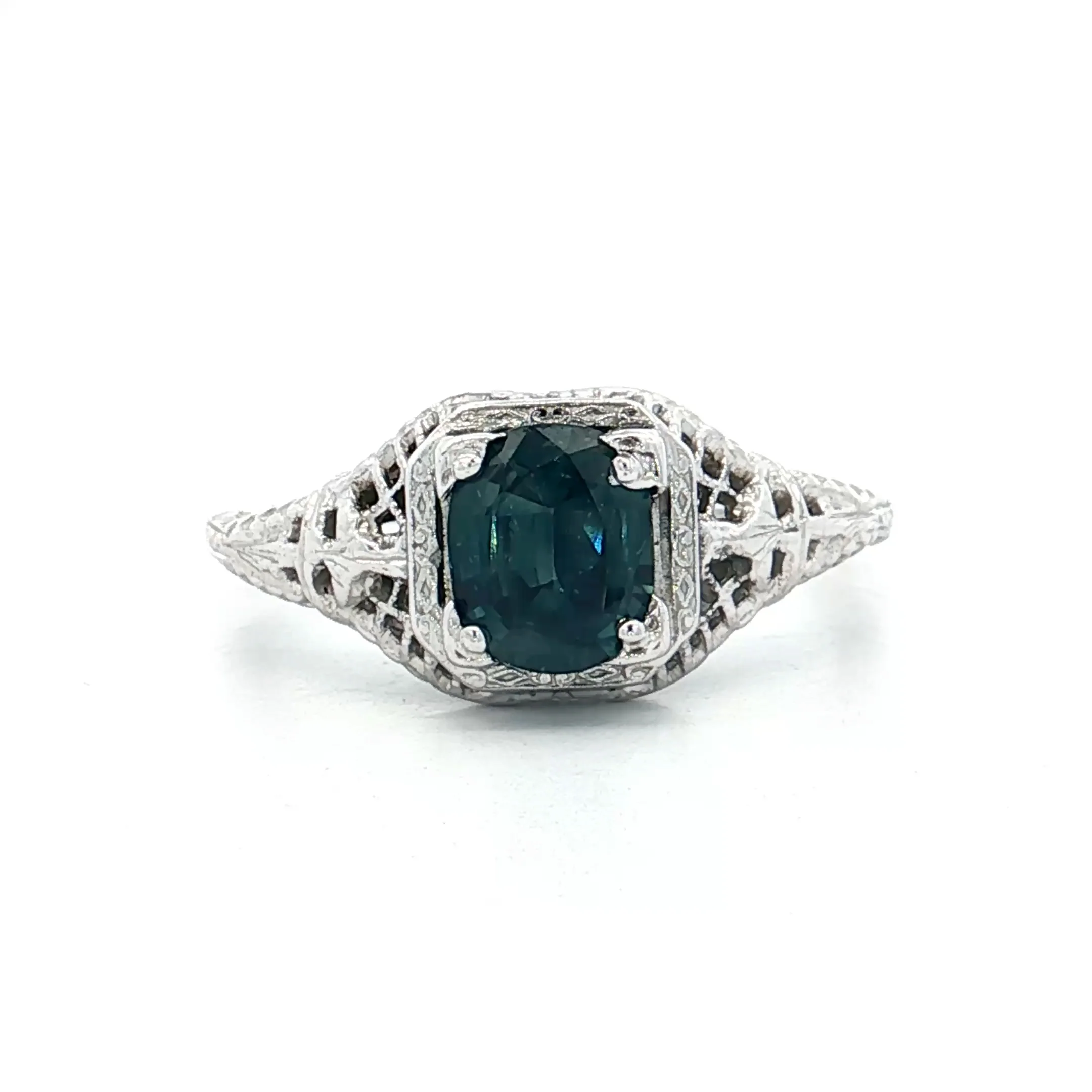1.23 Oval Blue Sapphire Engagement Ring 18k White Gold