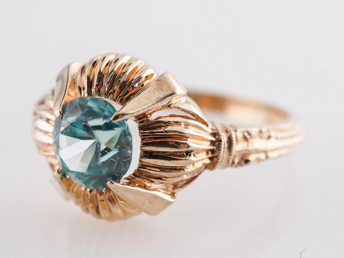 1.24 Retro Blue Zircon Engagement Ring in 14K - Image 2